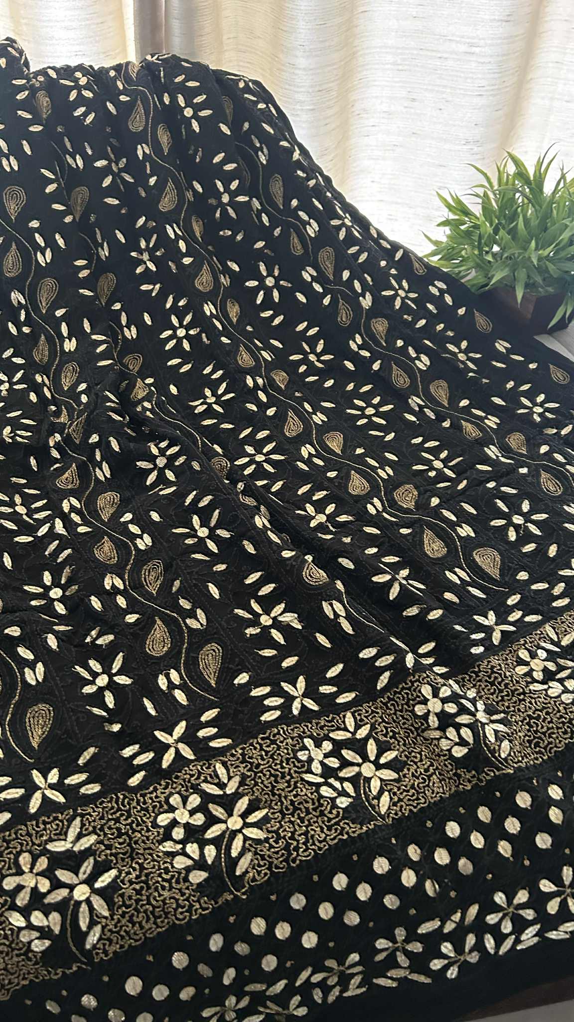 Black Gota Patti Unstitched Chikankari Suit (Kurta & Dupatta)