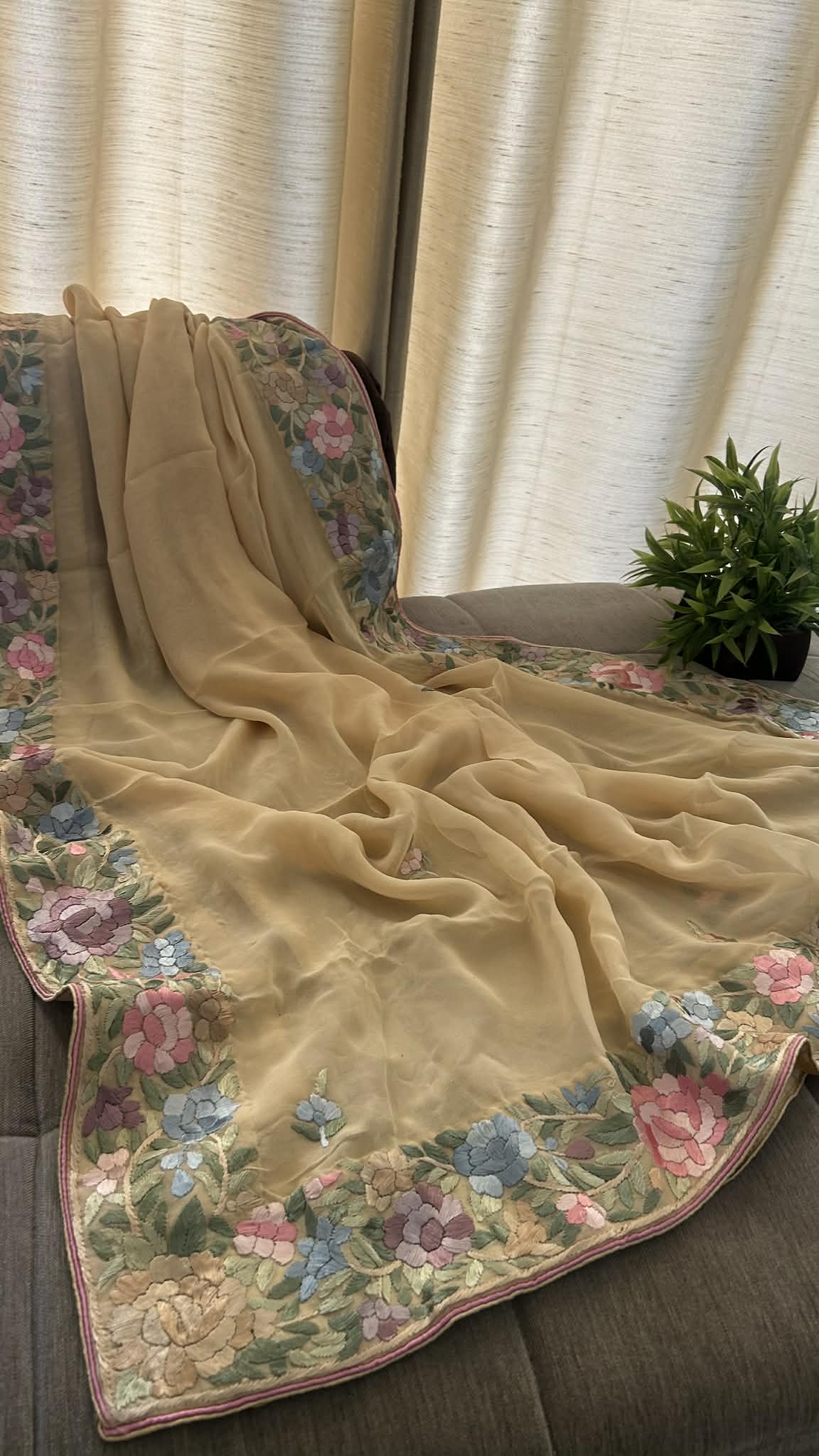 Designer Beige Parsi Gara Dupatta