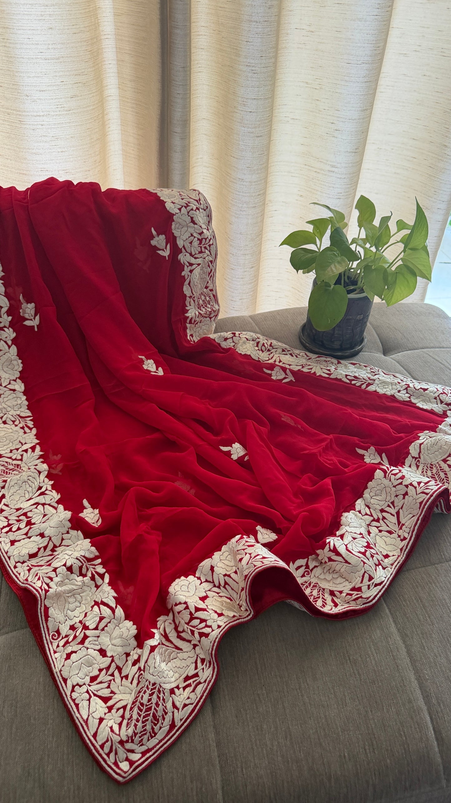 Bridal Red Parsi Gara Dupatta
