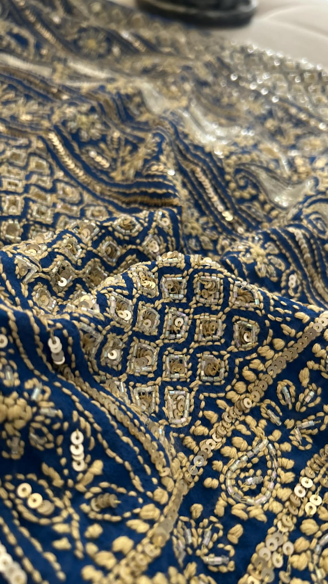 Blue Masterpiece Cut Dana Sequin Chikankari Suit (Kurta & Dupatta)