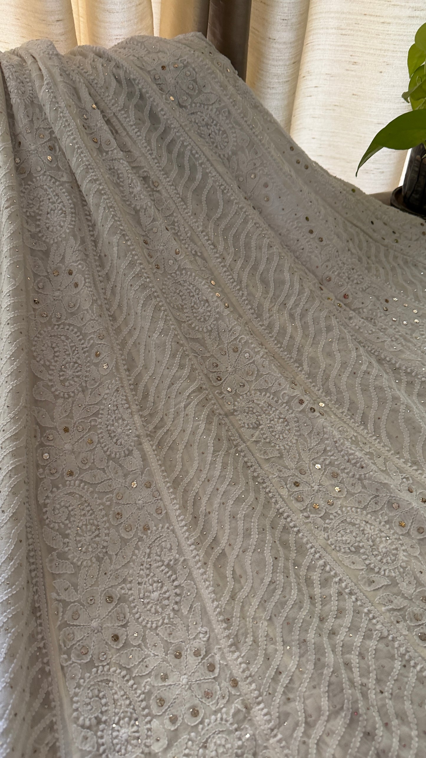 Ivory Kamdani Lucknowi Chikankari Anarkali Suit