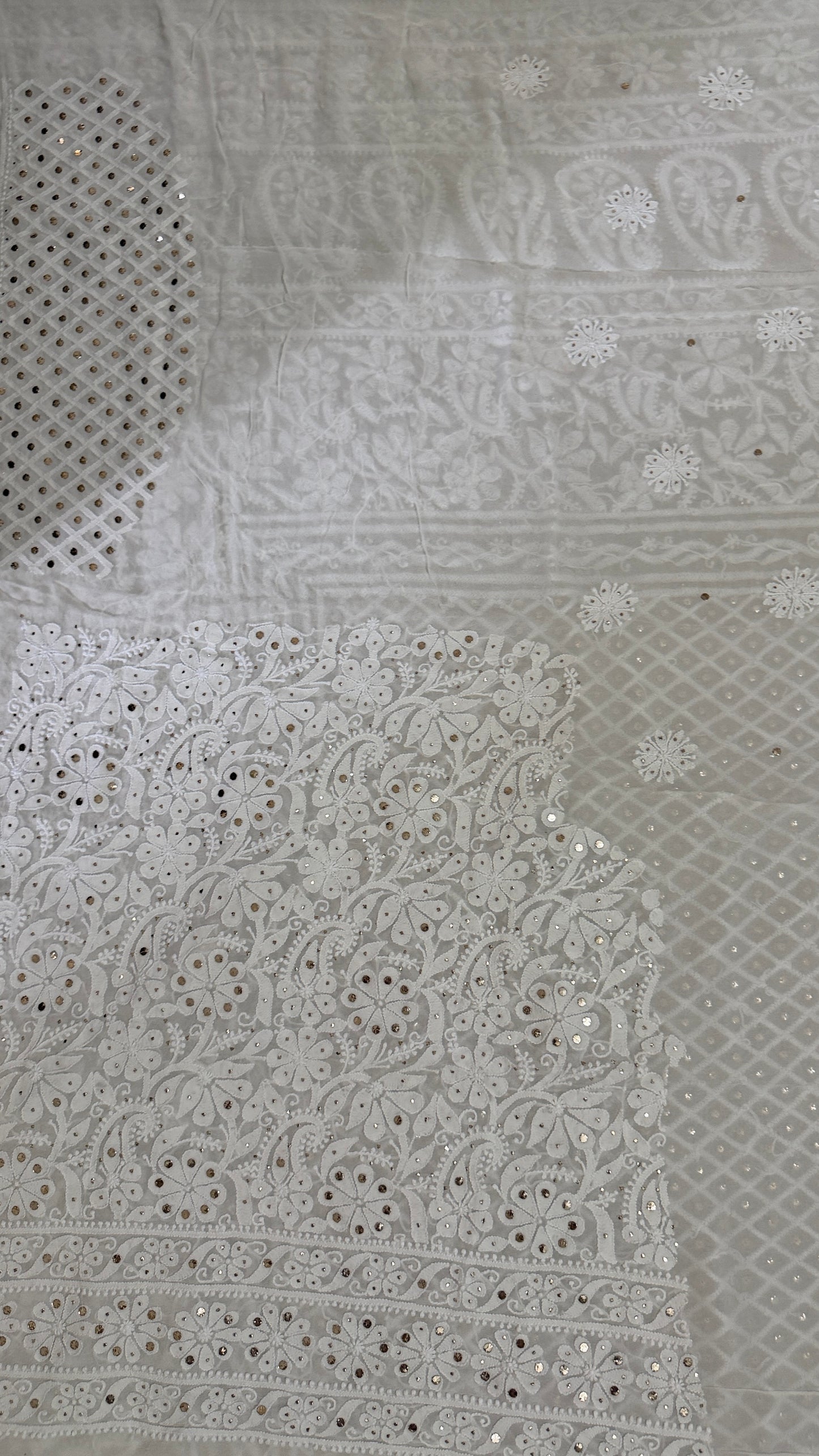 Ivory White Mukaish and Lucknowi Chikankari Lehenga Set