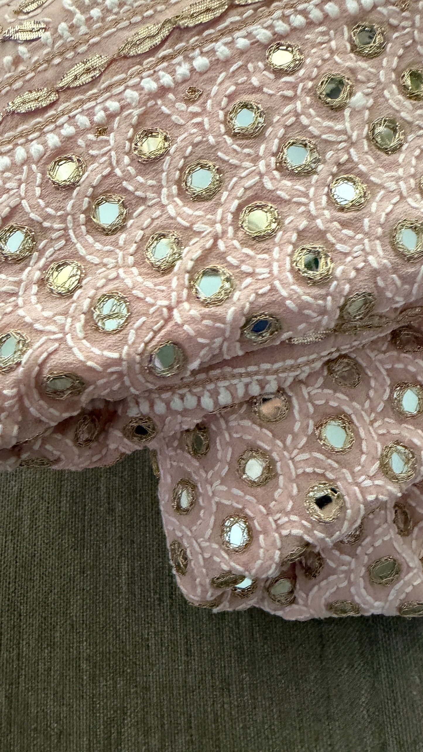 Pastel Pink Mirror & Gota Patti Chikankari Lehenga Set