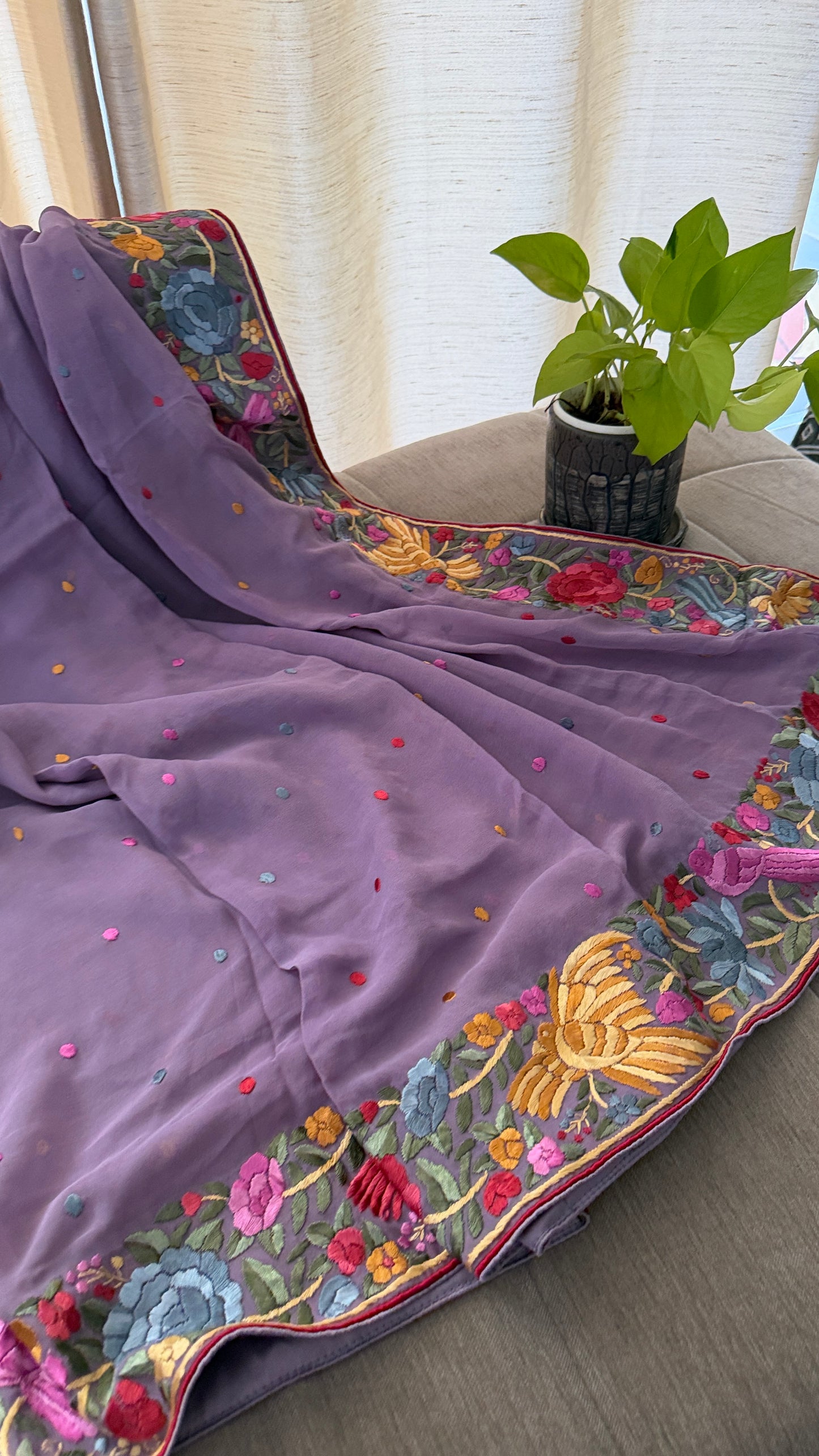Dusty Purple Parsi Gara Dupatta