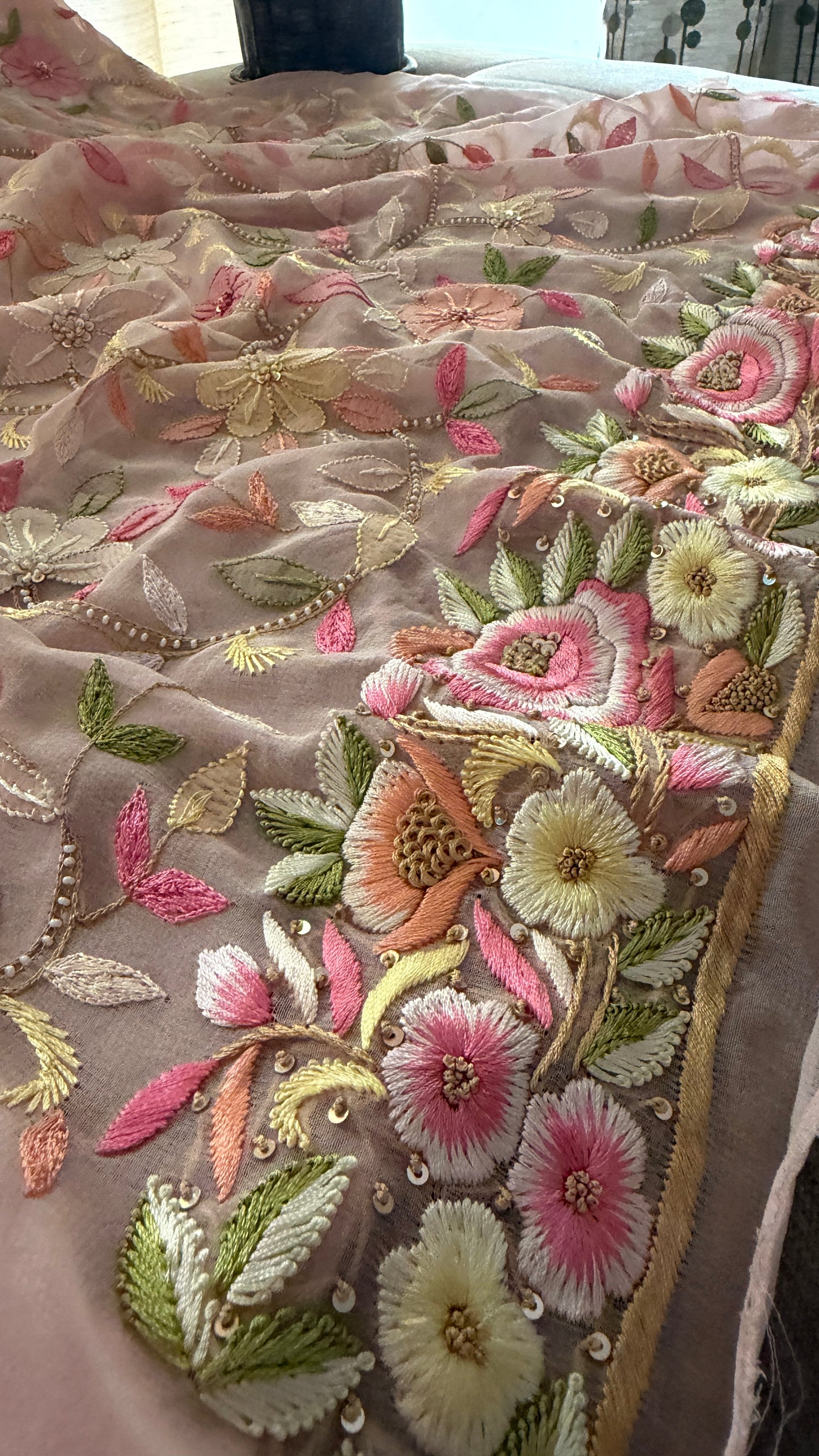 Pastel Pink Parsi Gara & Chikankari Pearl Suit