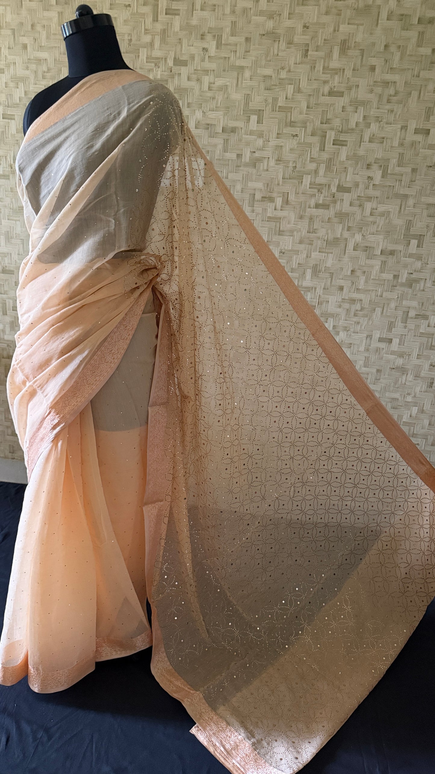 Beige Cotton Chanderi Mukaish Saree for Women