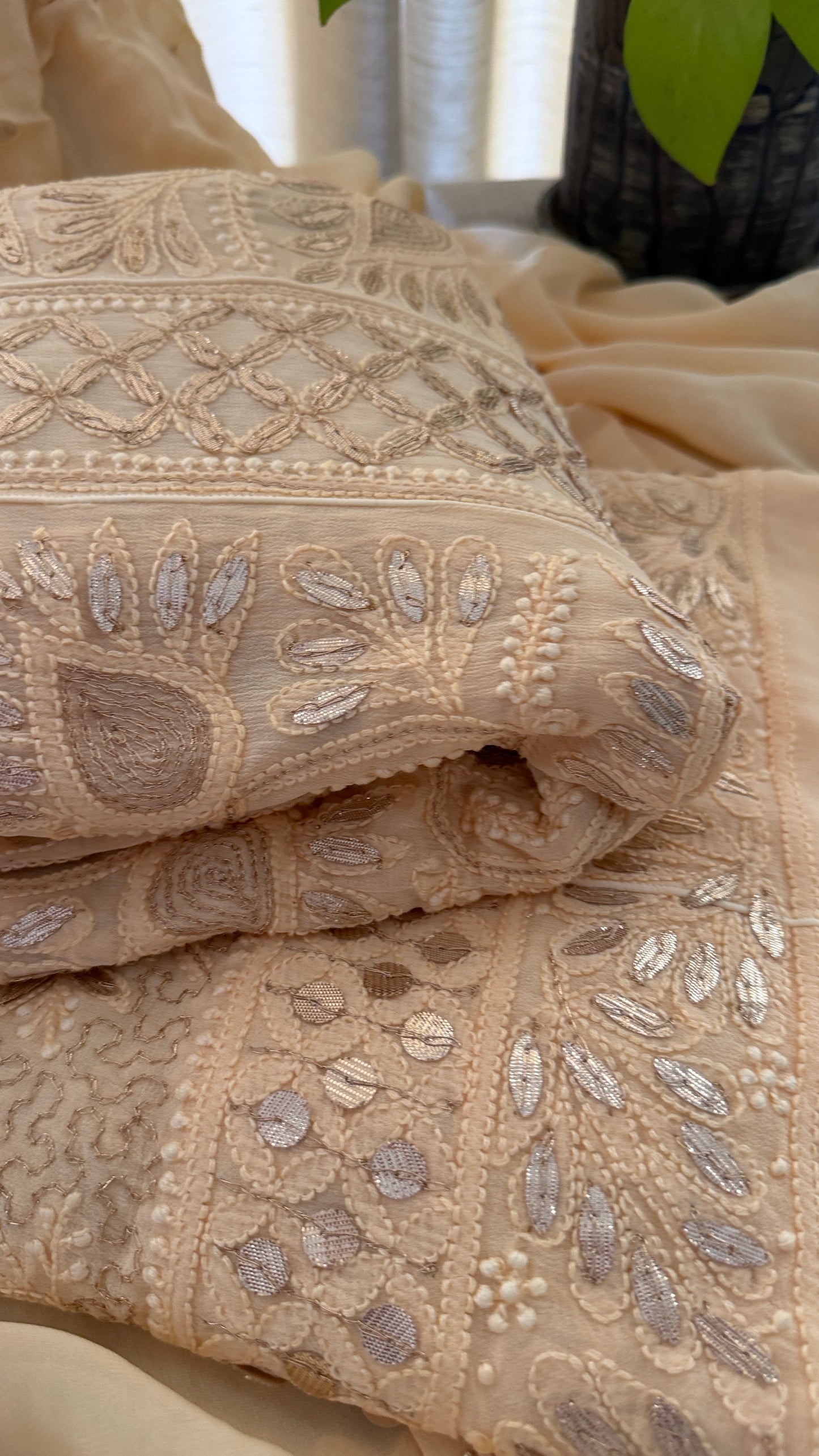 Beige Gota Chikankari Anarkali Suit