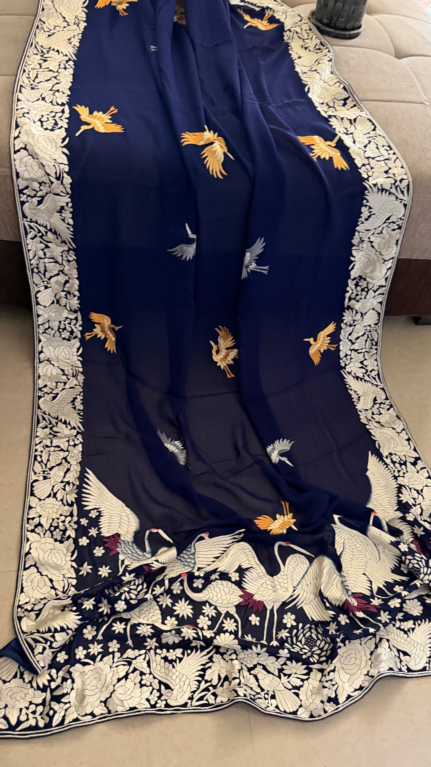 Pre Order Heirloom Navy Parsi Gara Dupatta