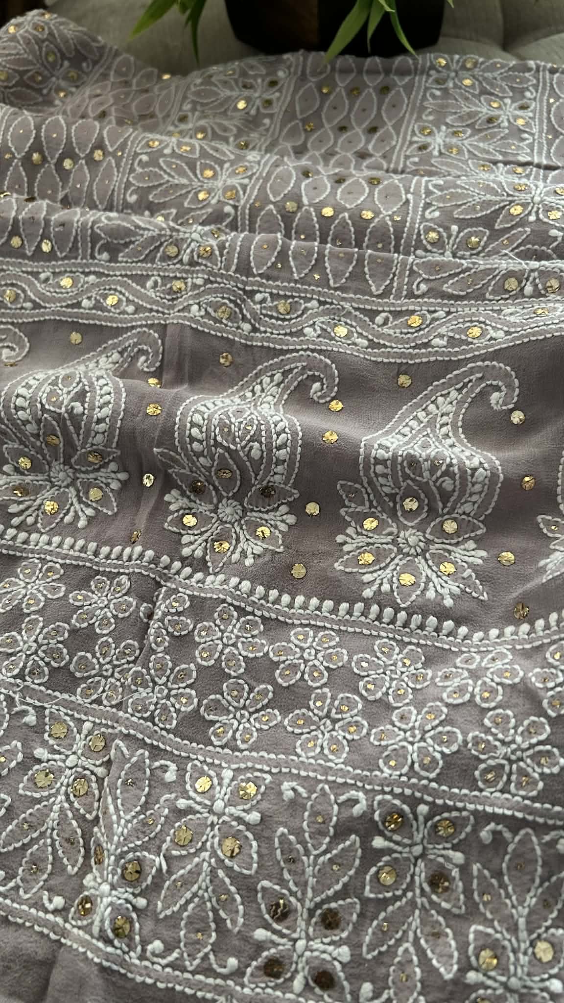 Grey Mukaish Lucknowi Chikankari Suit