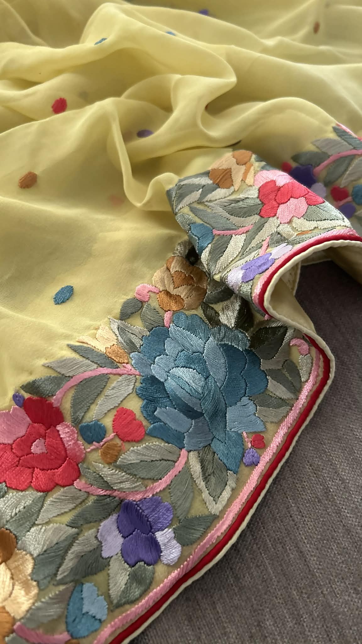 Artisanal Lemon Yellow Parsi Gara Dupatta