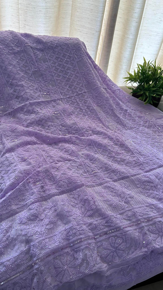 Lavender Party Wear Cut Dana Chikankari Kurta Dupatta Set