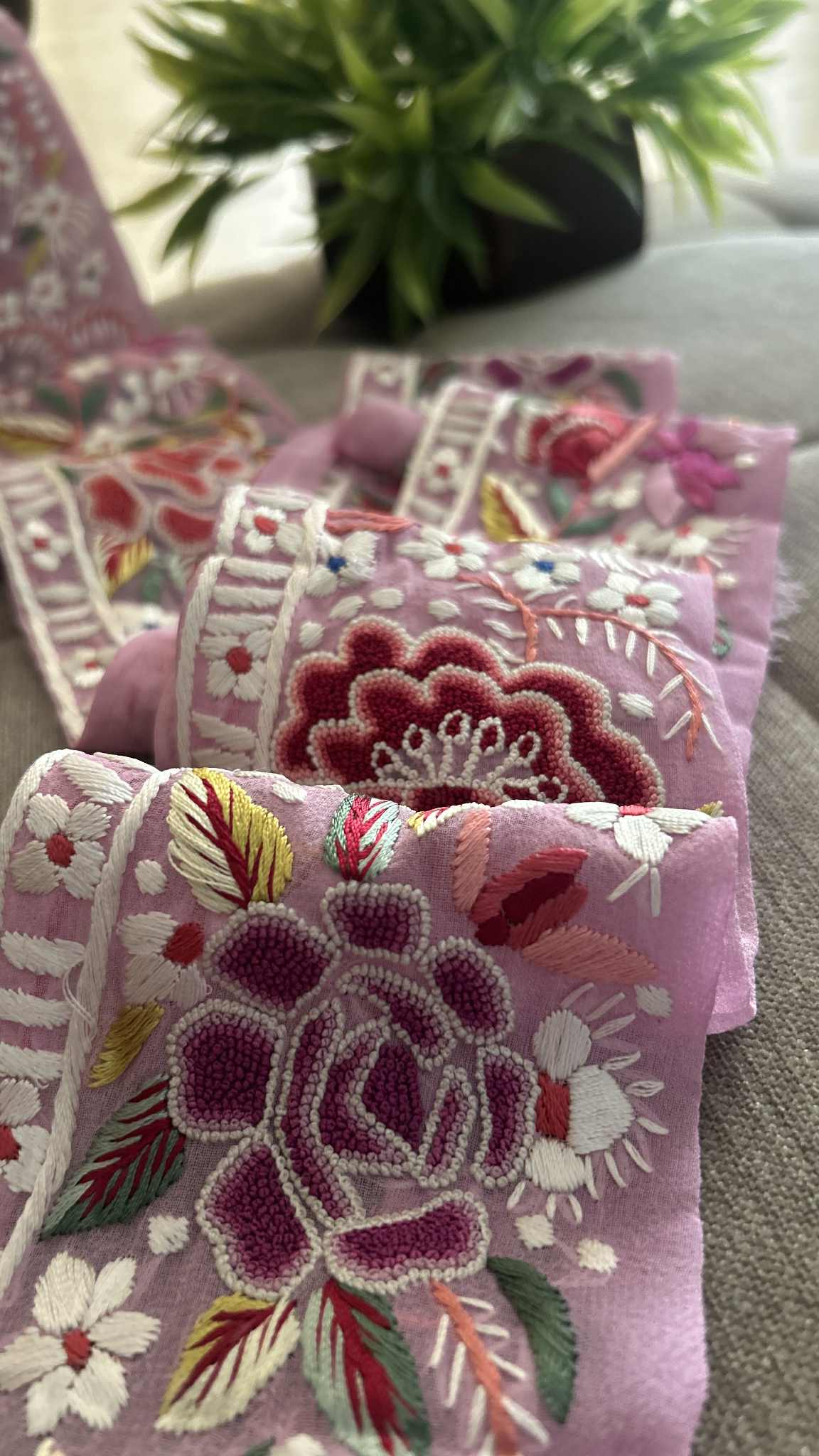 Exclusive Parsi Gara Hand Embroidered Border (Purple)