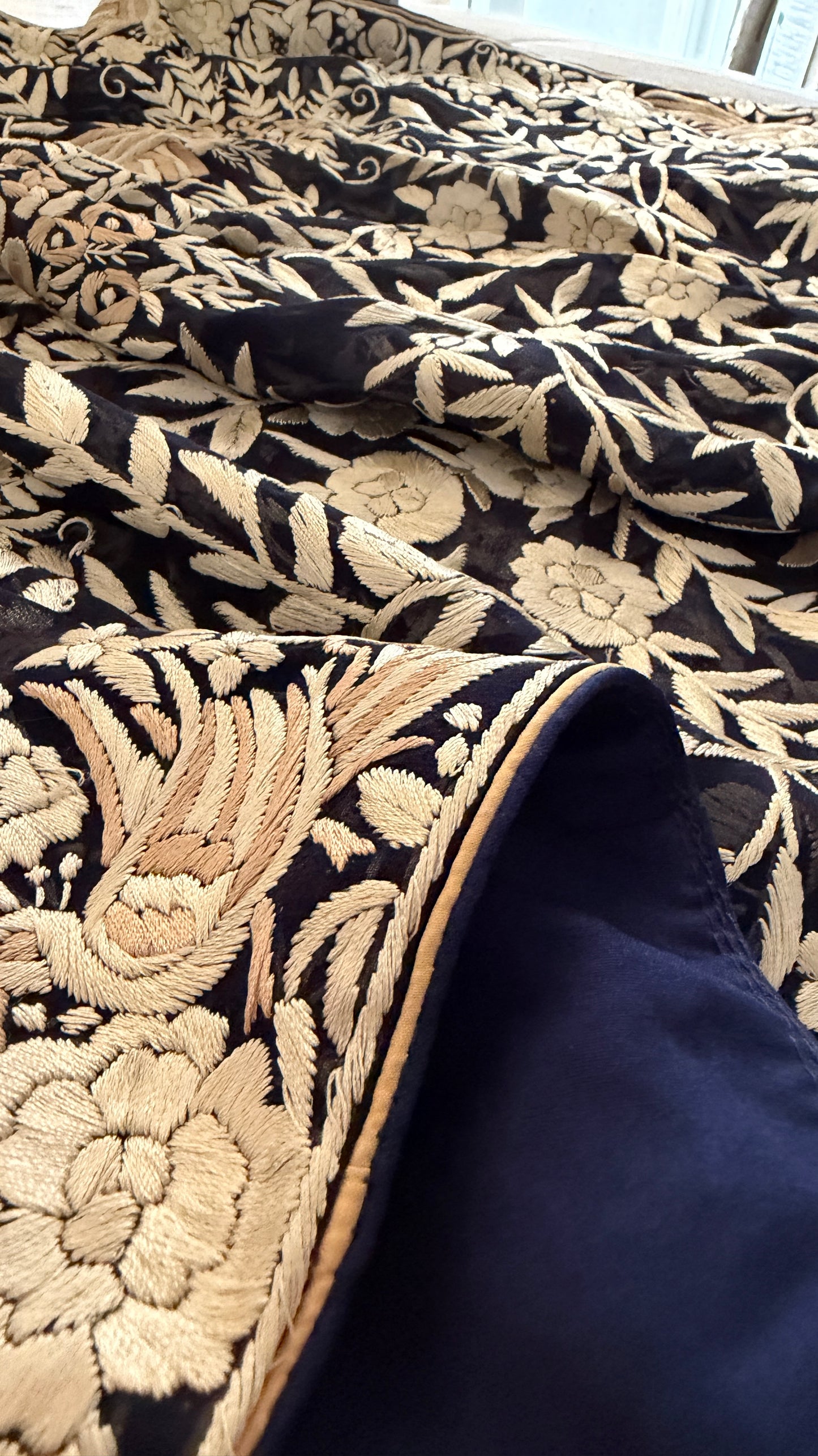 Elegant Navy Hand Embroidered Parsi Gara Dupatta