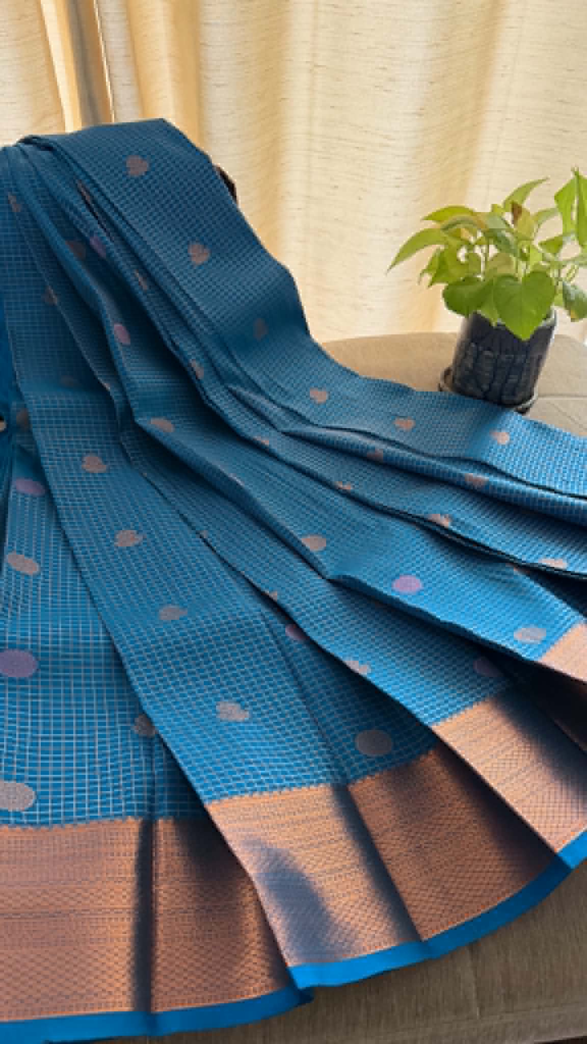 Designer Blue Checked Silk Saree