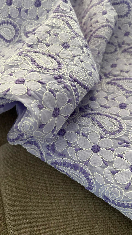Lavender Cotton Chikankari Kurti Fabric (Kurti Fabric)