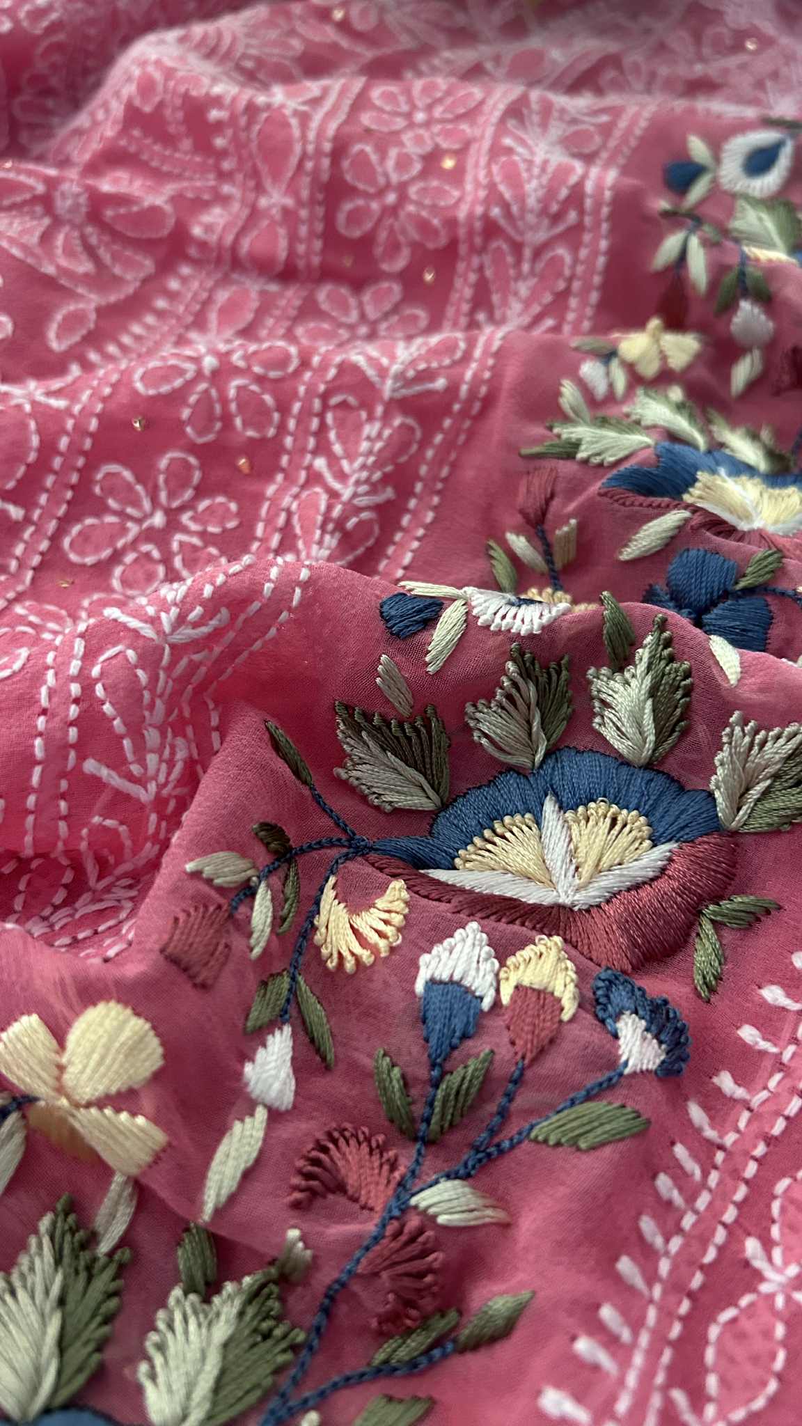 Dark Peach Chikankari Parsi Gara Daman Suit