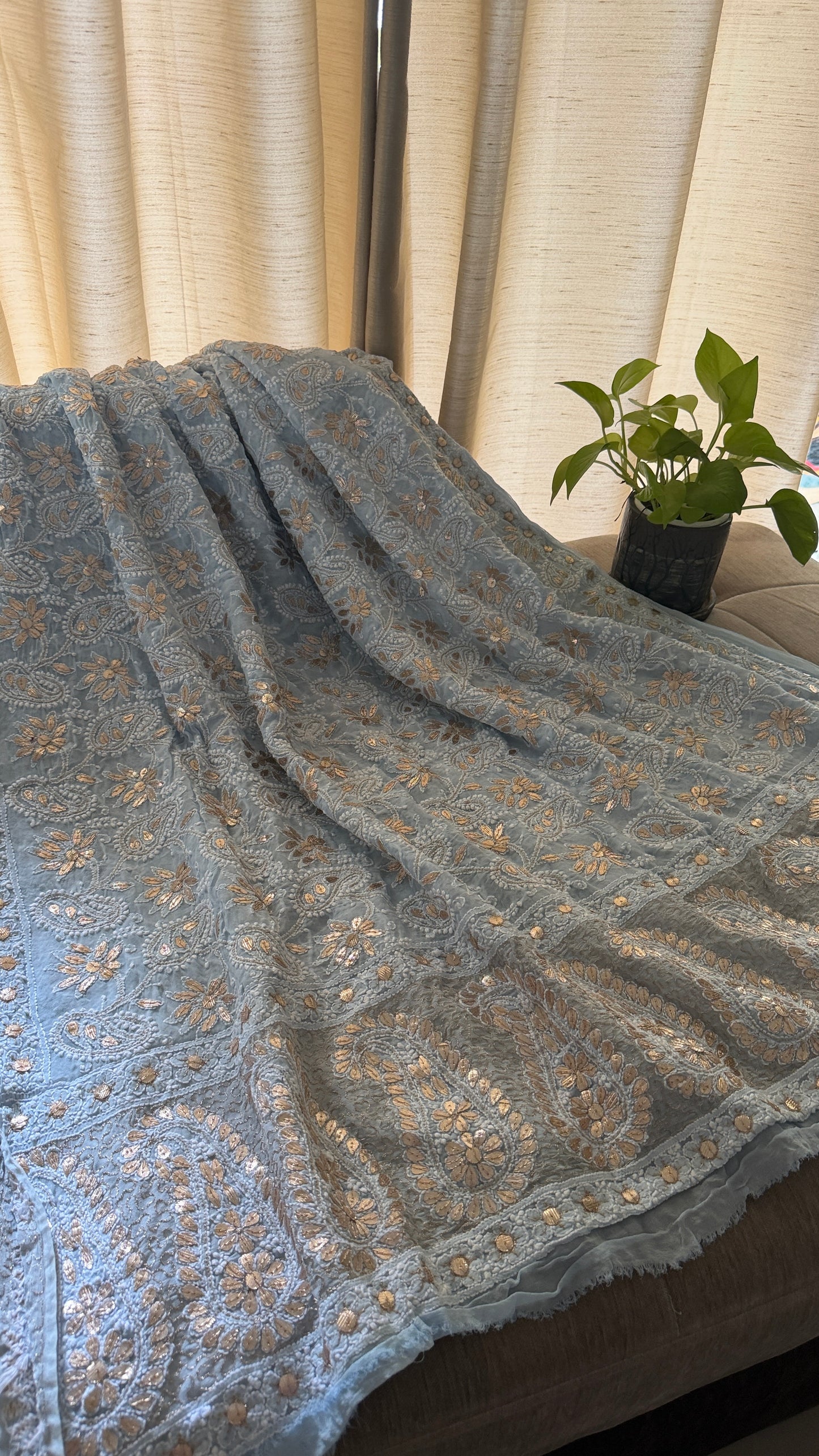 Exclusive Powder Blue Gota Patti Chikankari Dupatta for Women