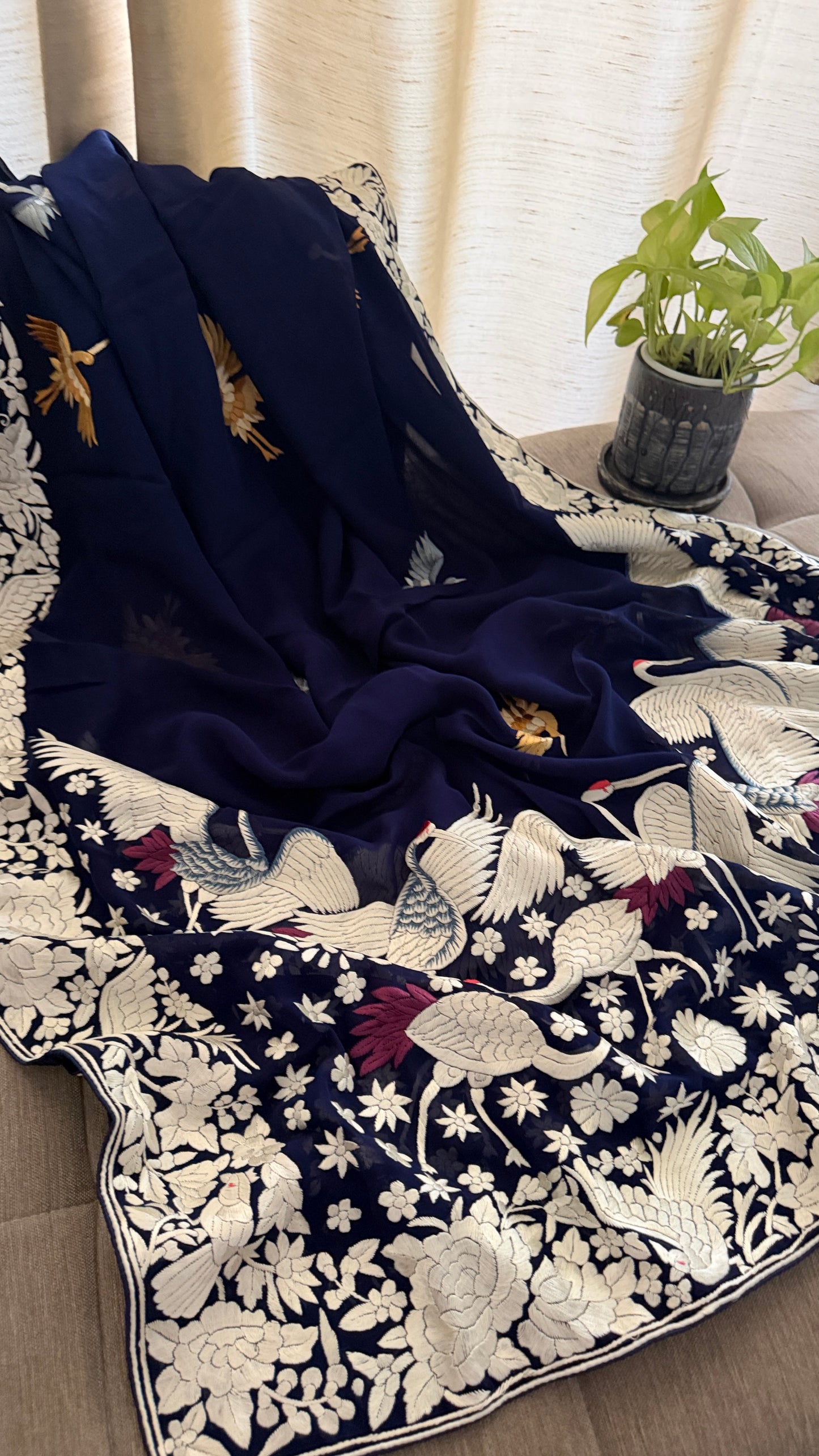 Pre Order Heirloom Navy Parsi Gara Dupatta