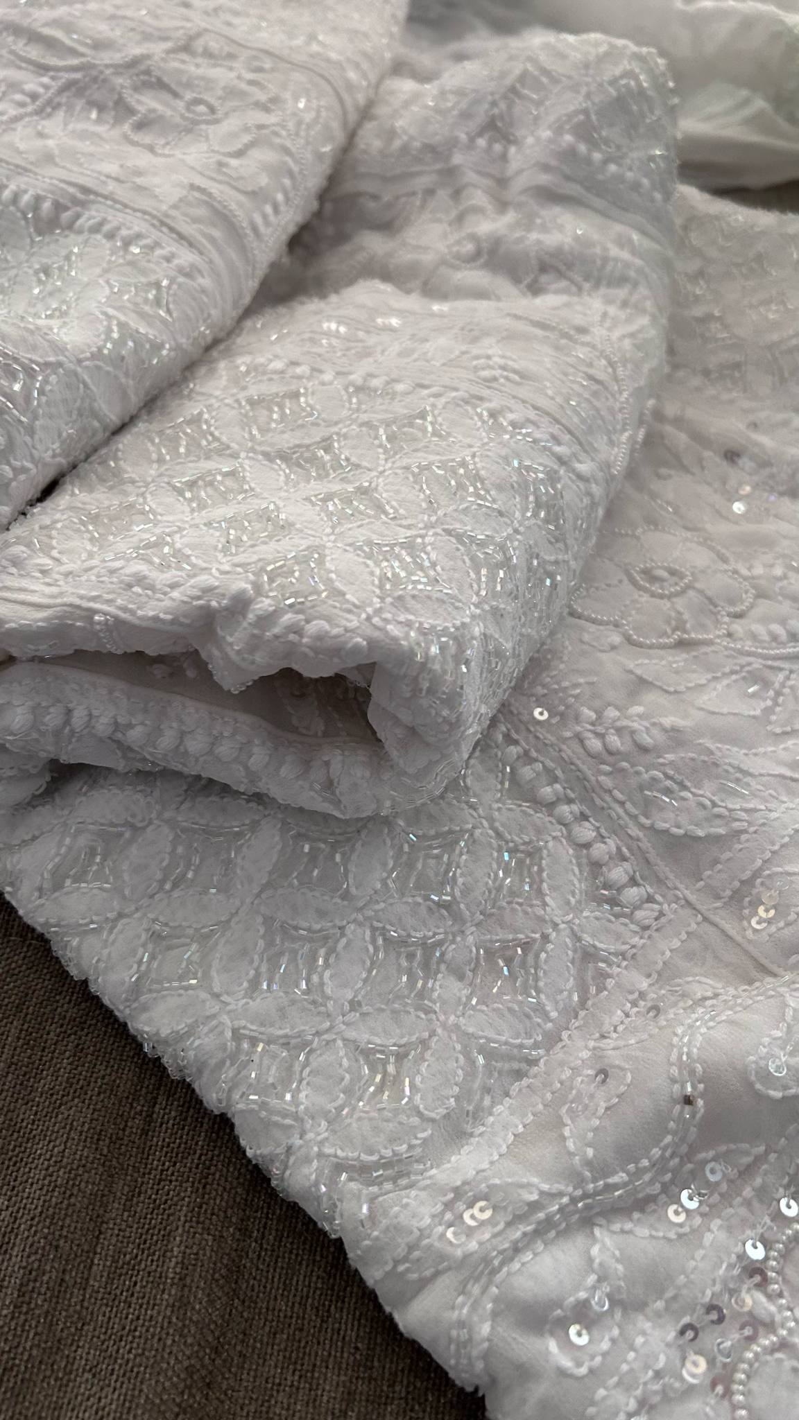 White Cut Dana Pearl Sequin Chikankari Anarkali Suit