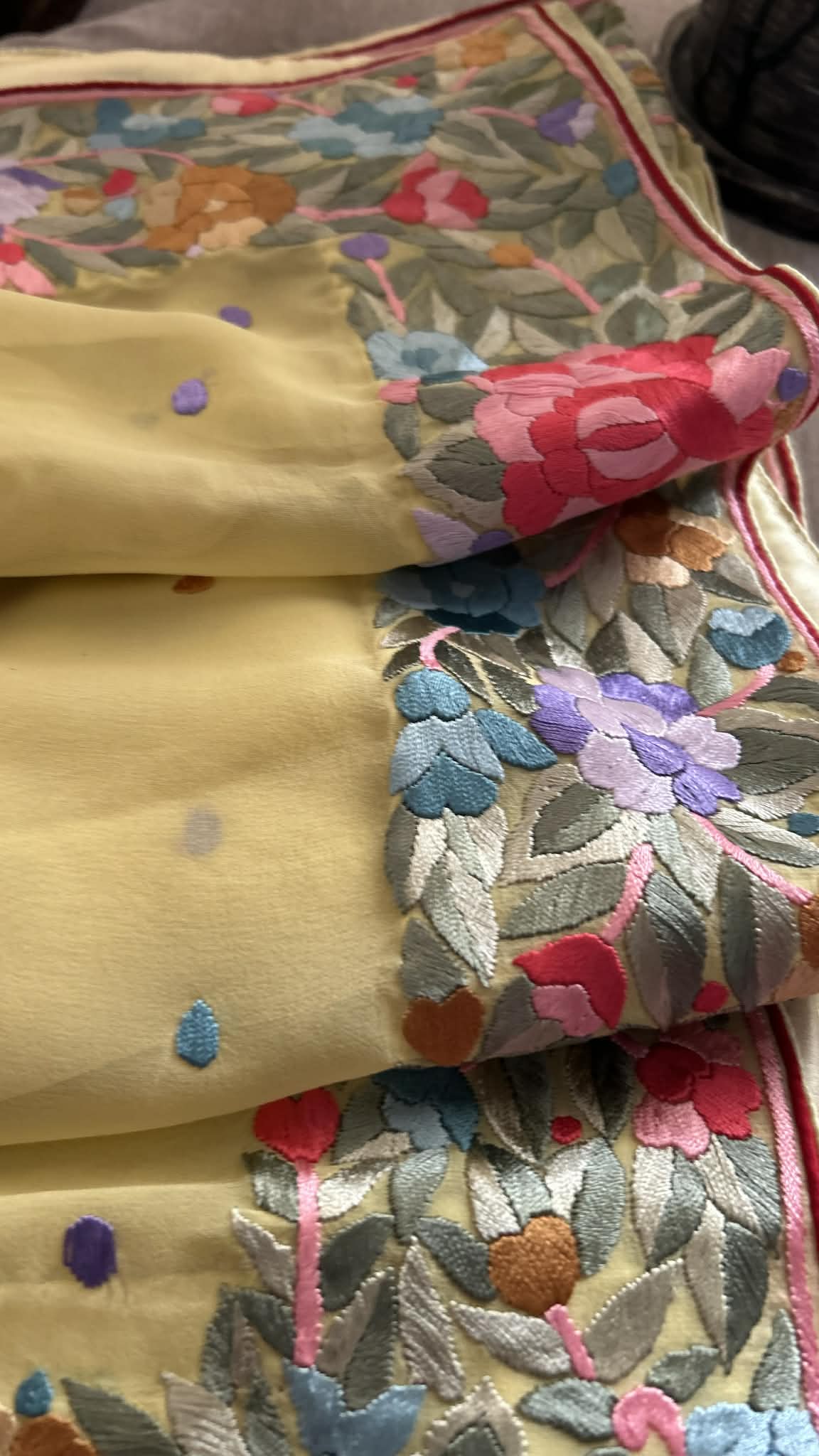 Artisanal Lemon Yellow Parsi Gara Dupatta