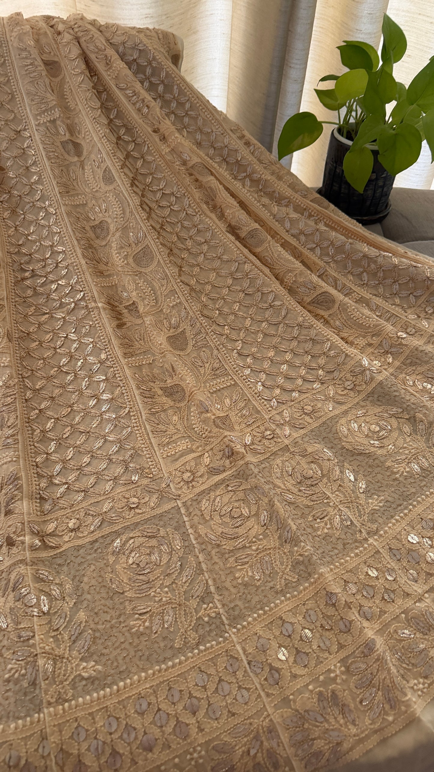 Beige Gota Chikankari Anarkali Suit