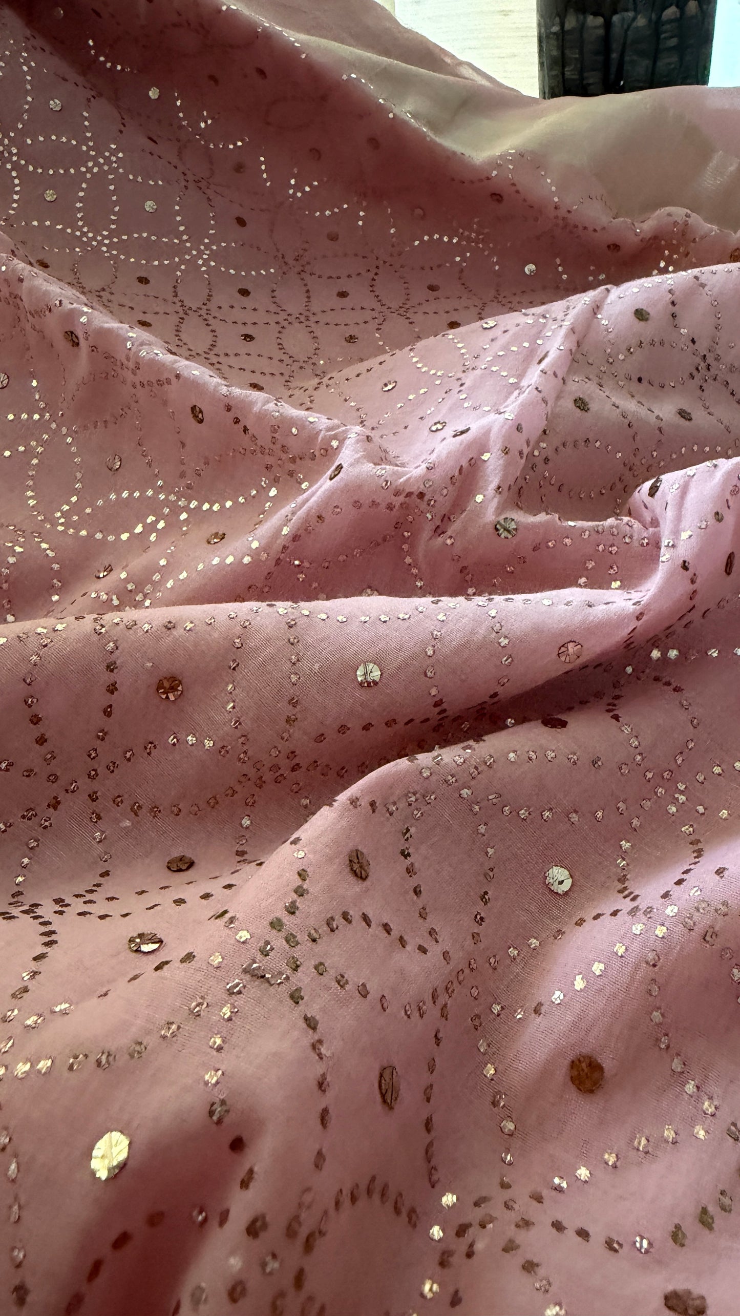 Baby Pink Cotton Chanderi Mukaish Saree for Women