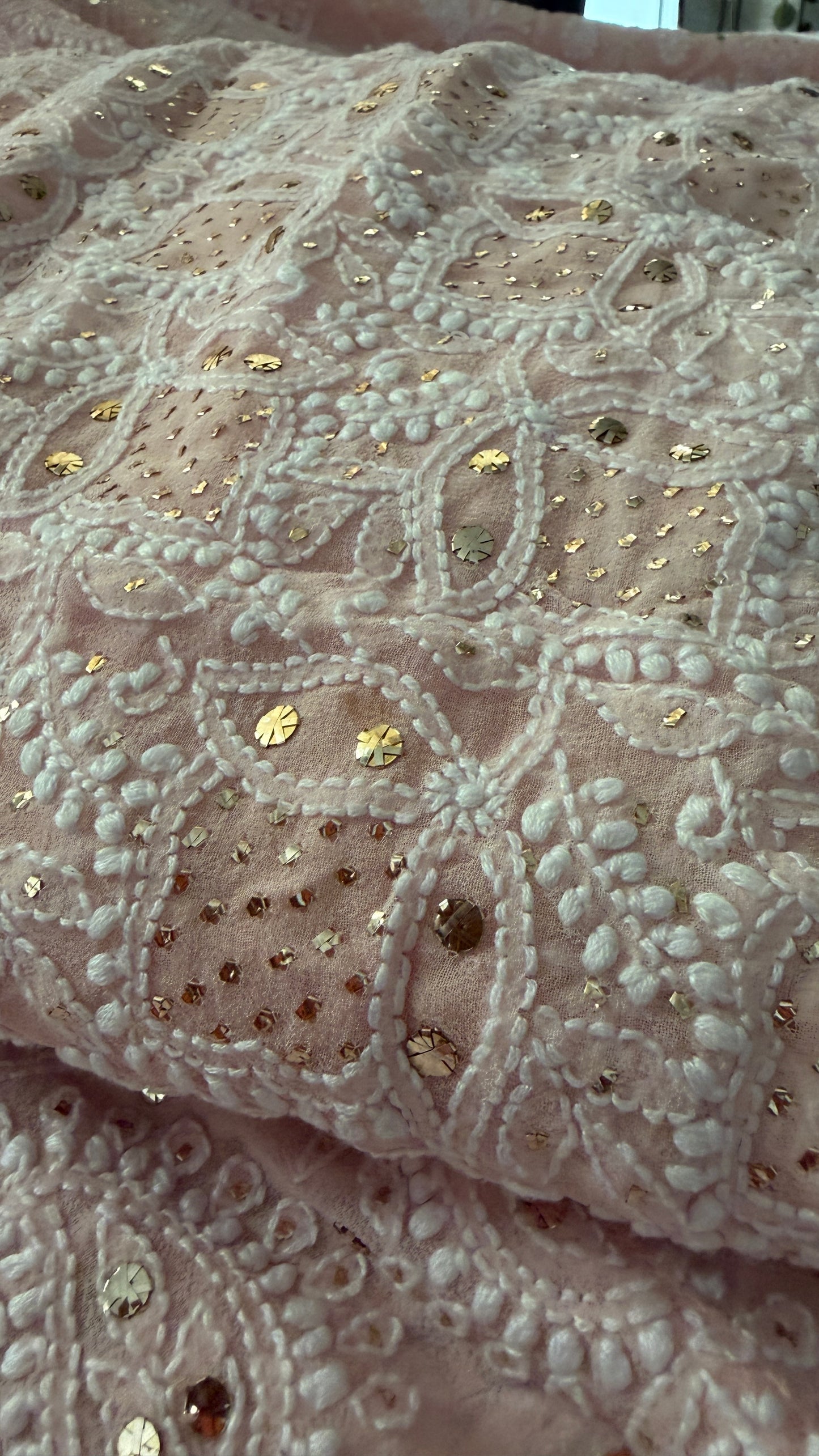 Powder Pink Mukaish Chikankari Lehenga Set