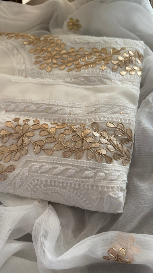 Exclusive Ivory Gota Patti Lucknowi Chikankari Suit