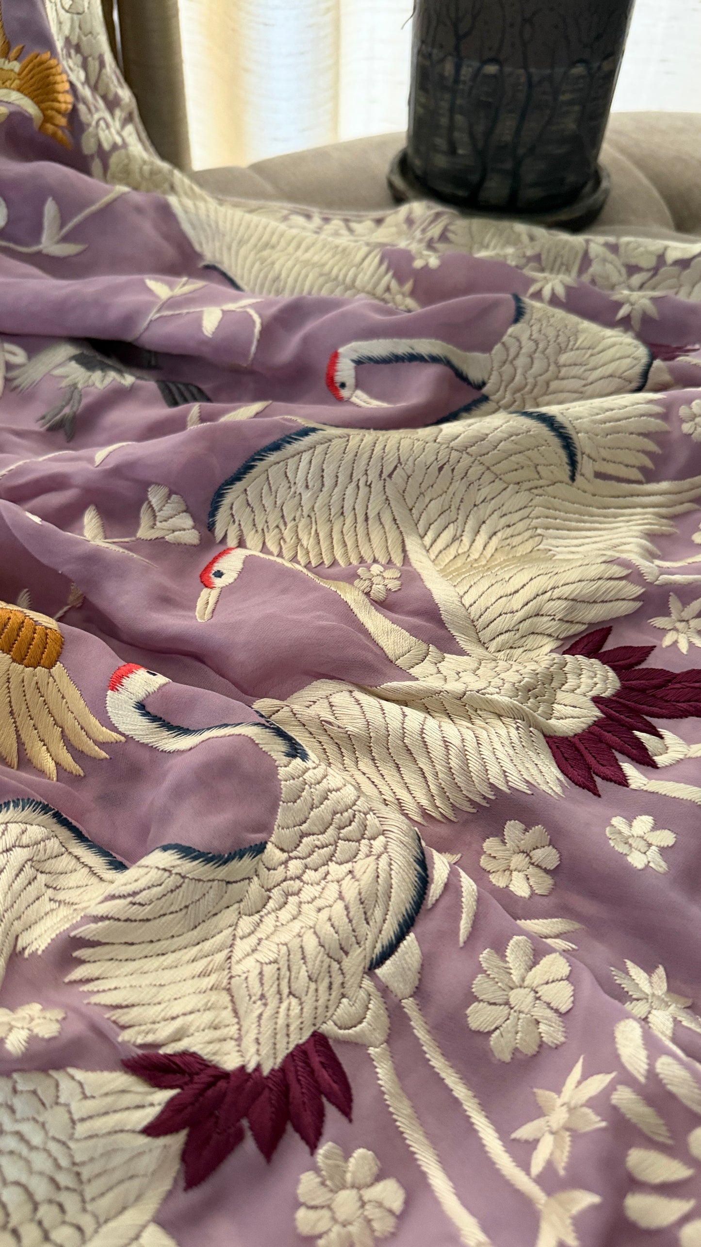 Lilac Pure Georgette Parsi Gara Dupatta