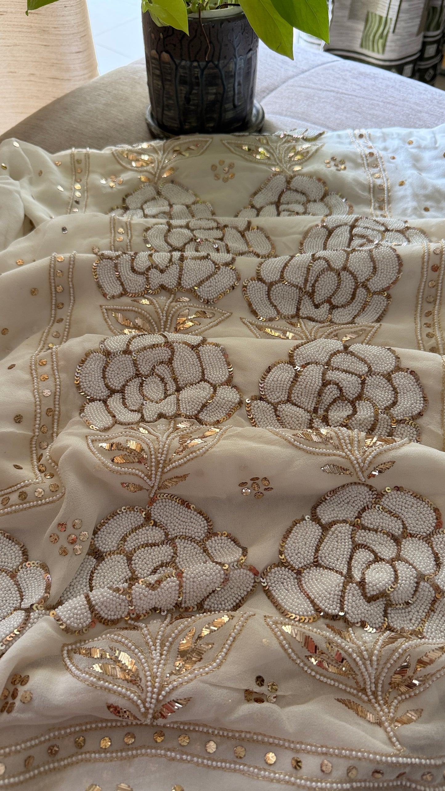 Masterpiece Ivory White Pearl Mukaish Suit