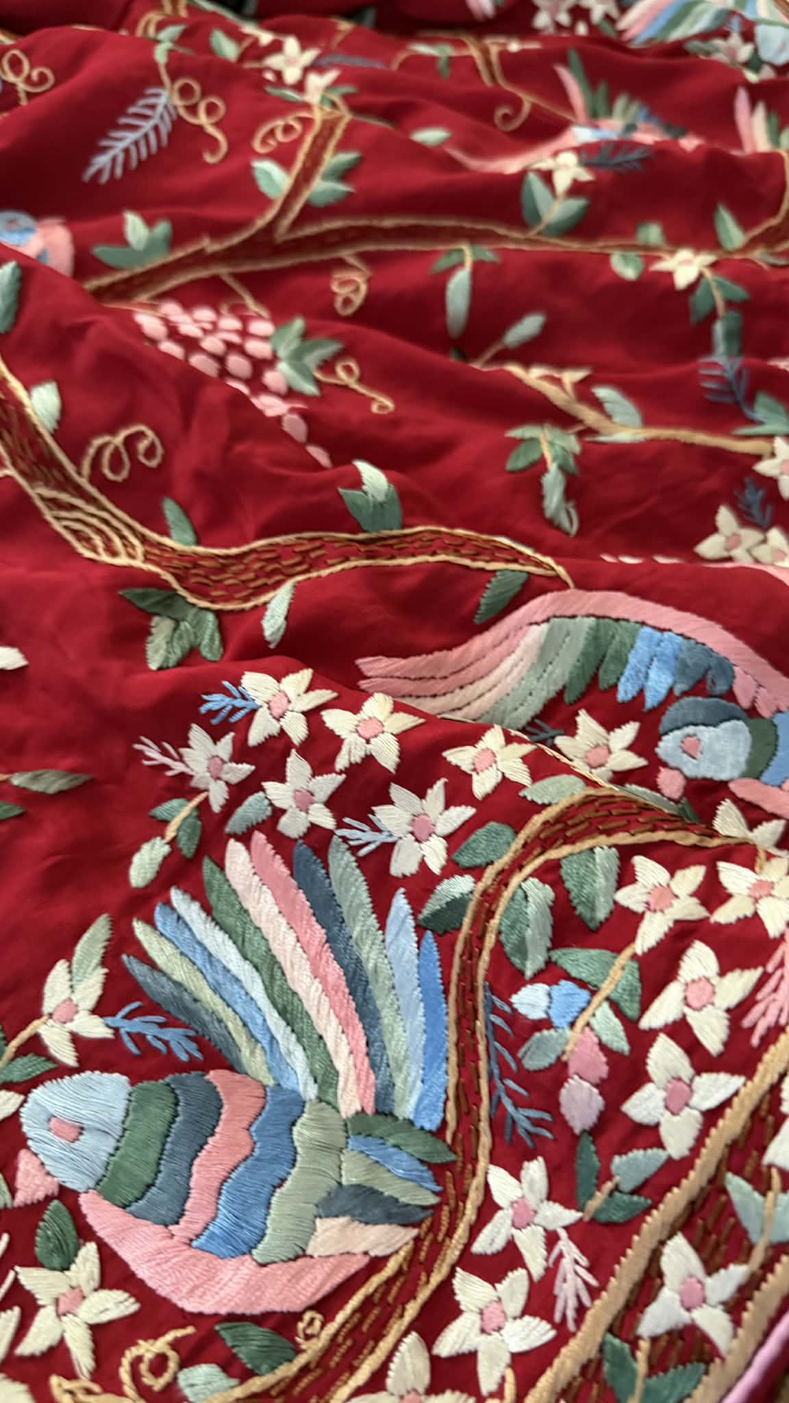 Designer Parsi Gara Saree with Multicolour Embroidery (Crepe Silk)