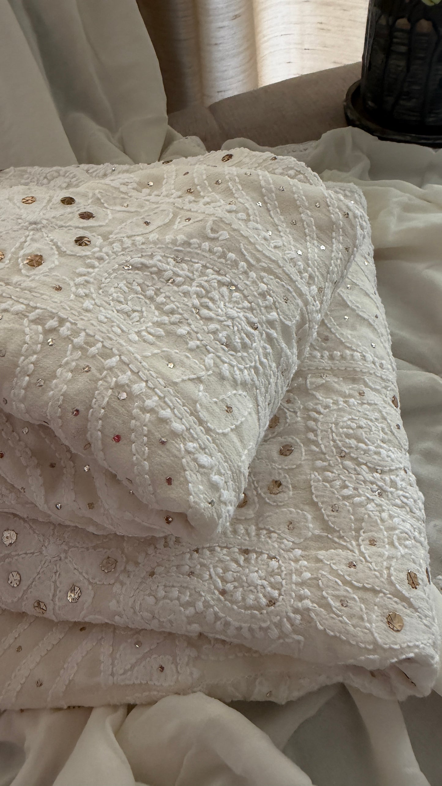 Ivory Kamdani Lucknowi Chikankari Anarkali Suit