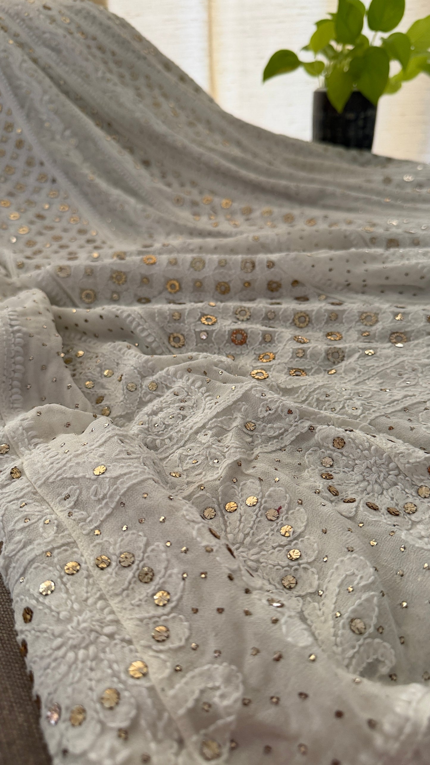 Ivory Ring Mukaish Chikankari Anarkali Suit