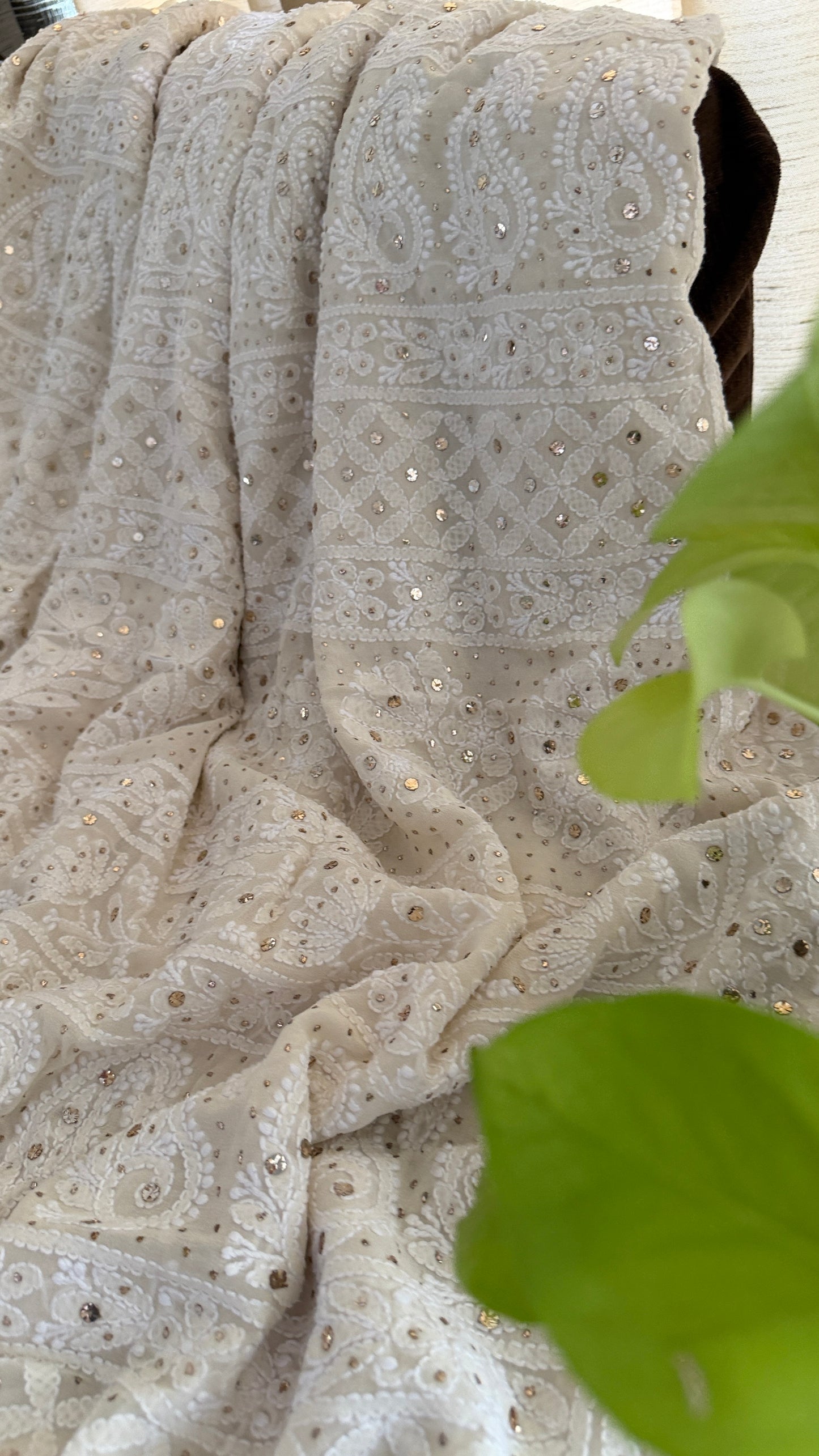 Pure Georgette Mukaish Chikankari Saree