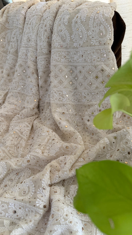 Pure Georgette Mukaish Chikankari Saree
