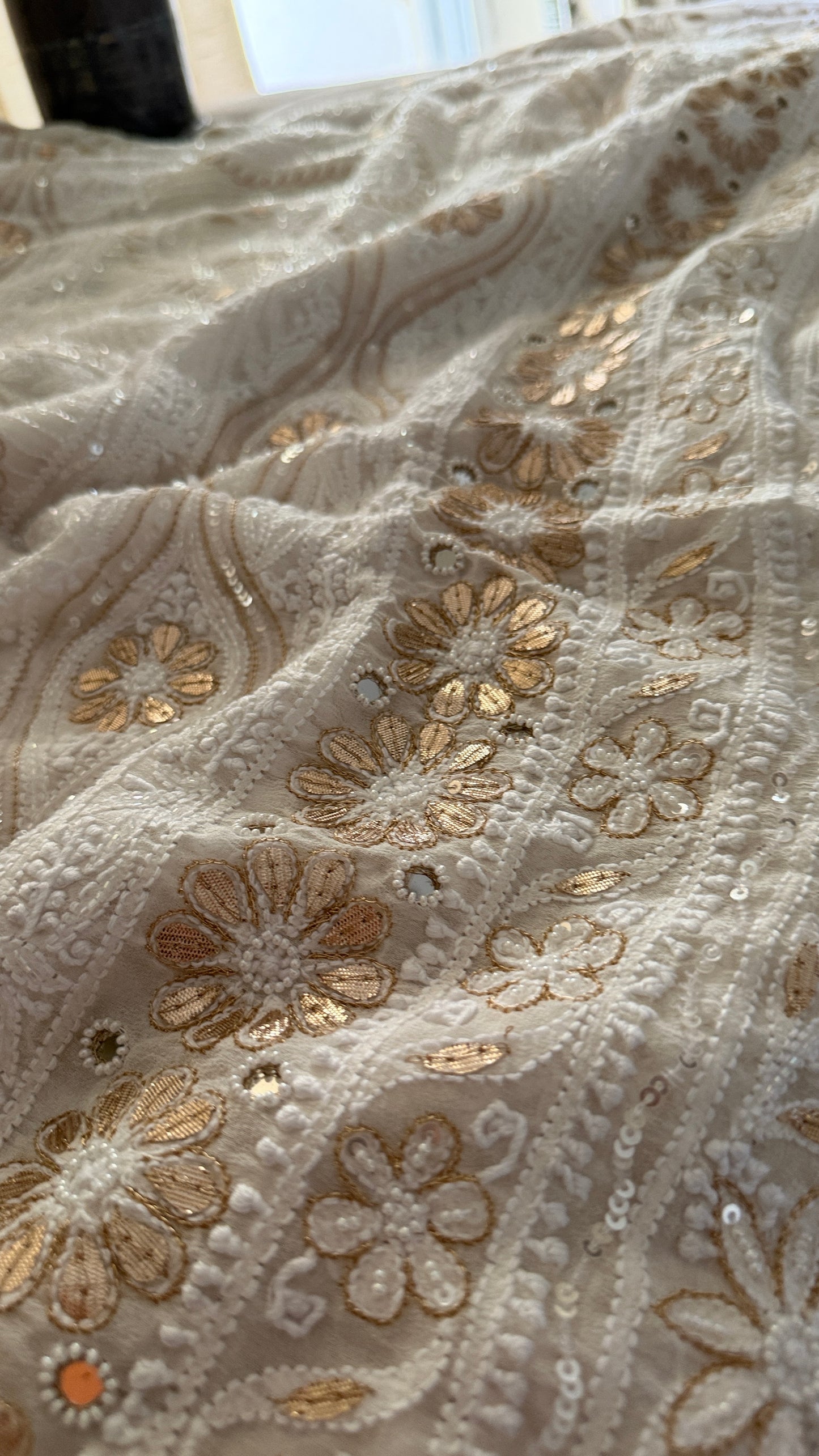 Ivory White Pearl Gota Patti Chikankari Saree