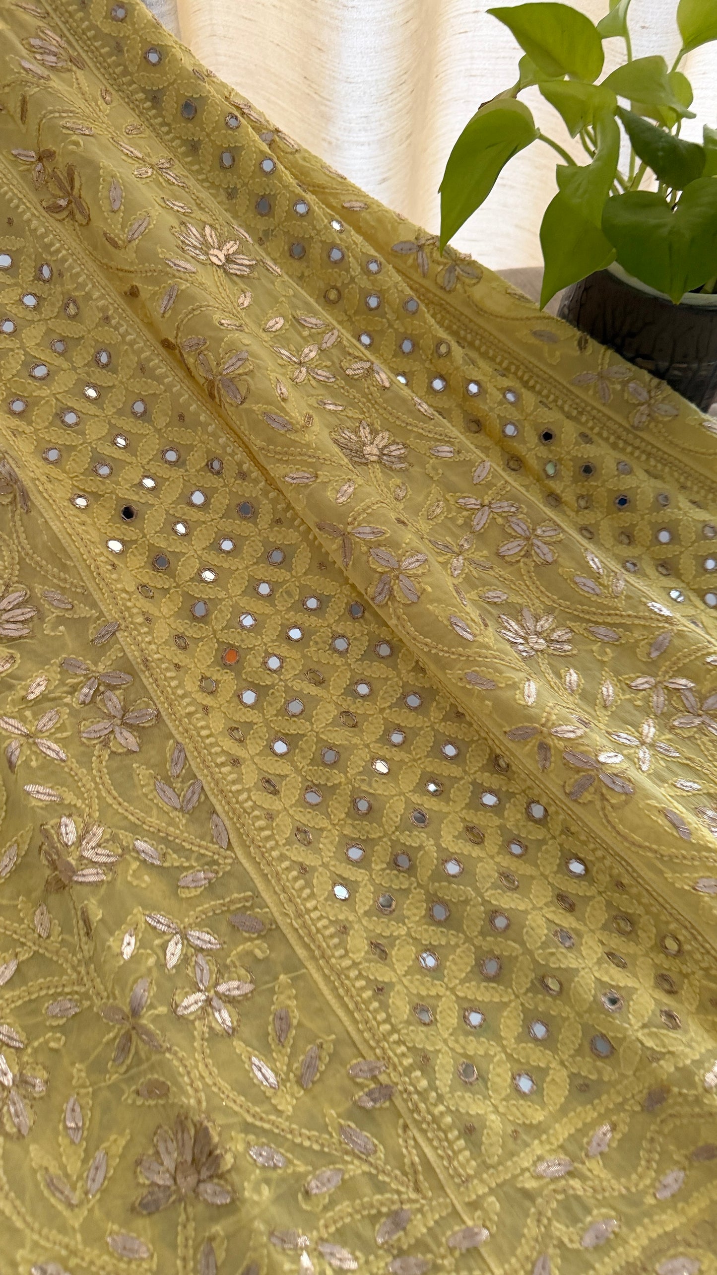 Yellow Mirror Gota Patti Chikankari Anarkali Suit