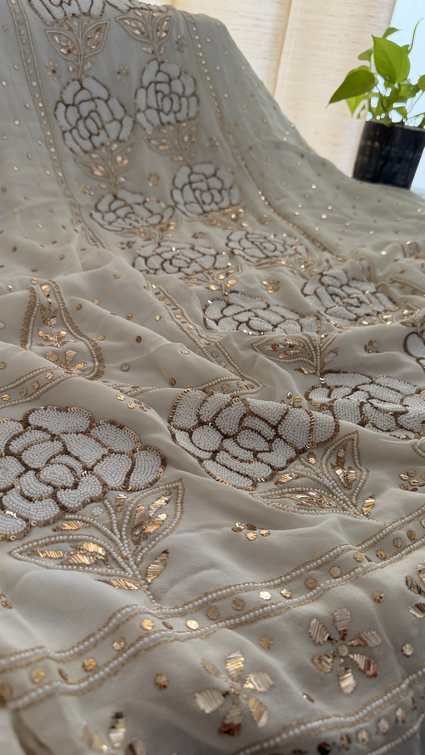Masterpiece Ivory White Pearl Mukaish Suit