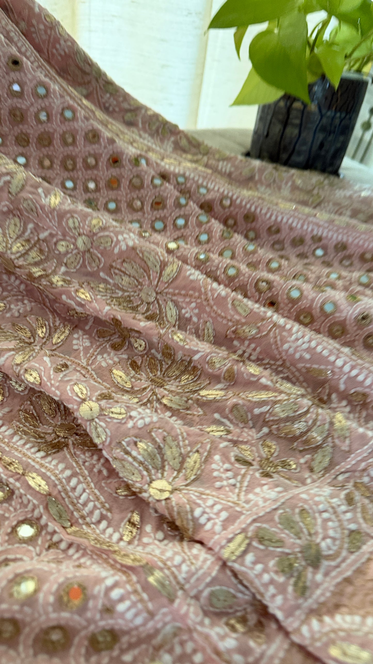 Pastel Pink Mirror & Gota Patti Chikankari Lehenga Set