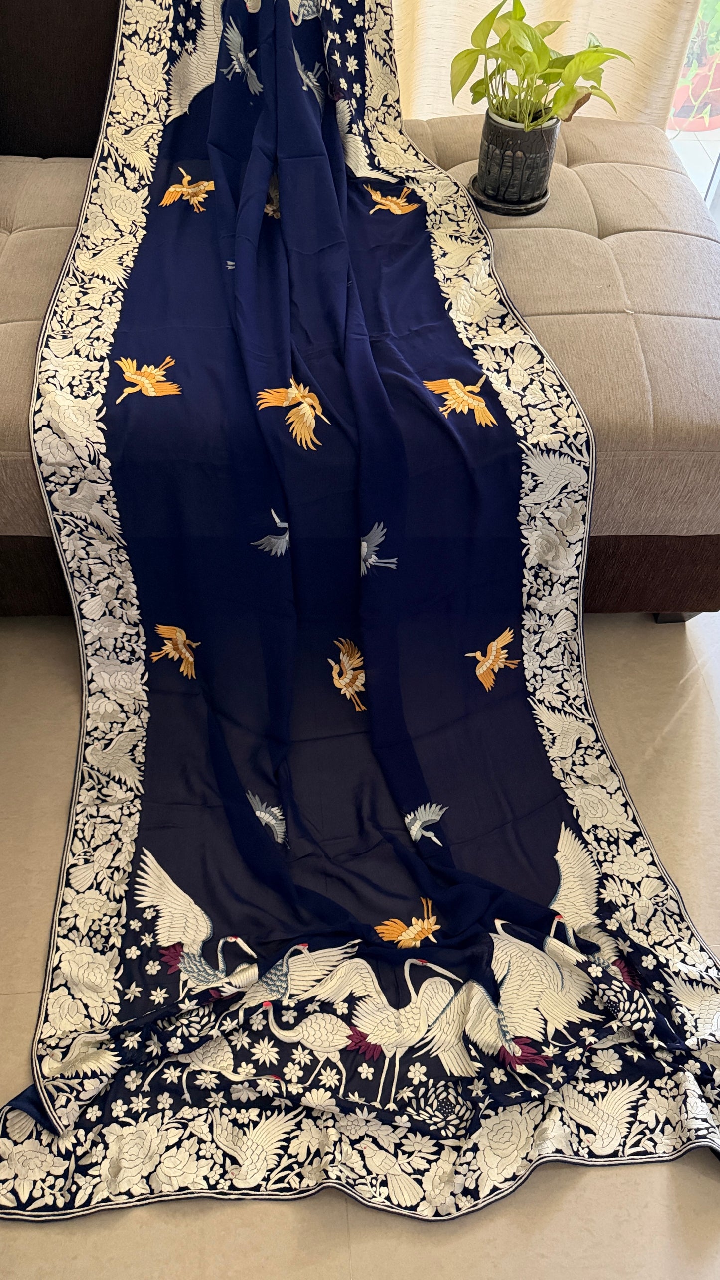 Pre Order Heirloom Navy Parsi Gara Dupatta