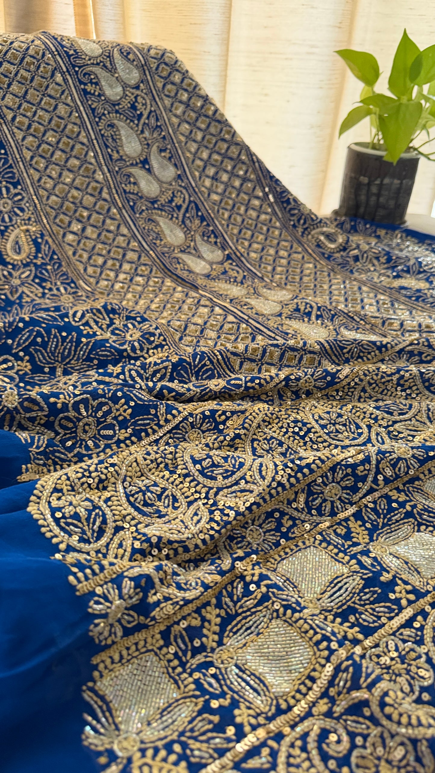 Masterpiece Royal Blue Gold Chikankari Suit for Women