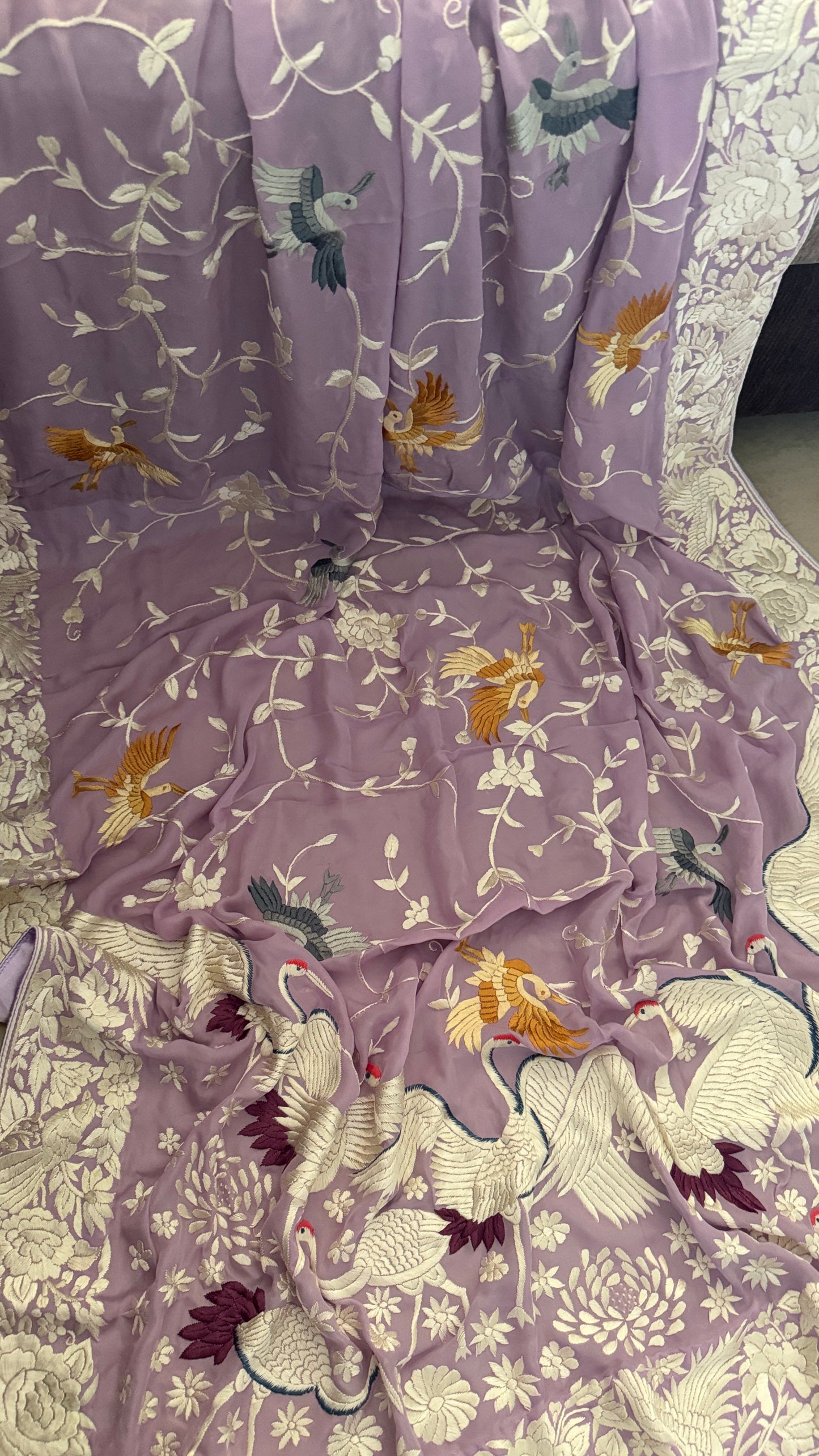 Lilac Pure Georgette Parsi Gara Dupatta