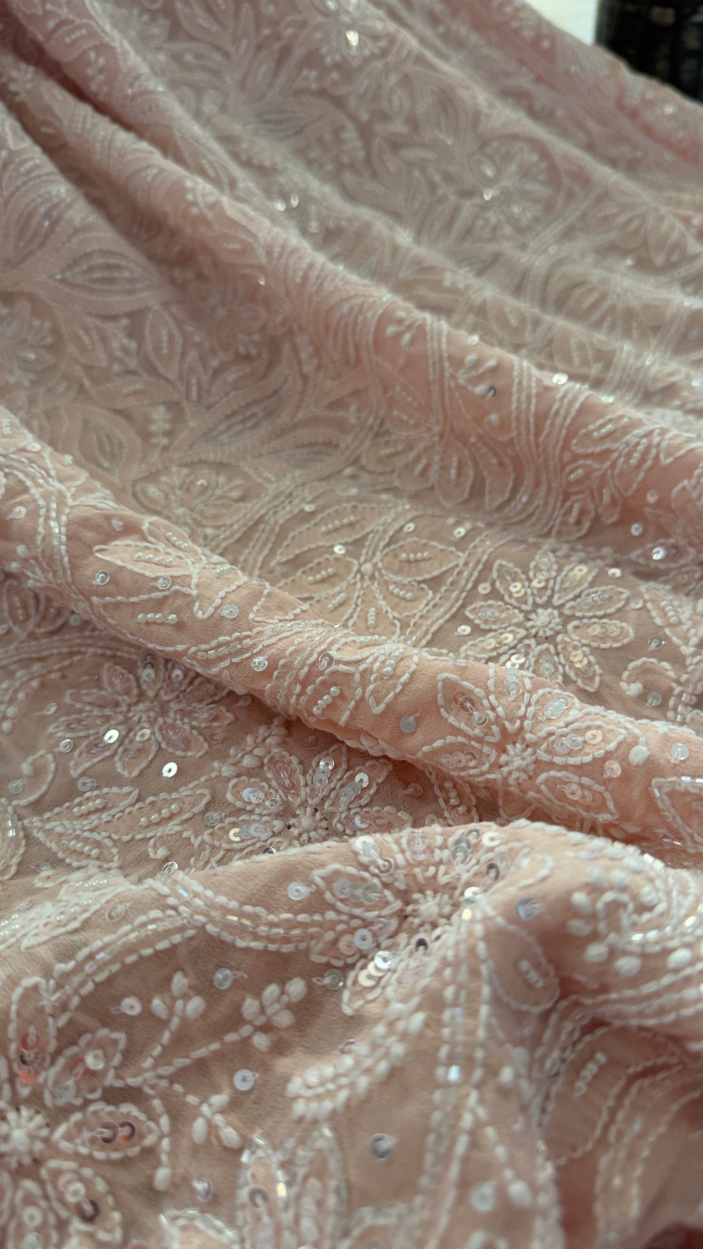 Pastel Pink Cut Dana Sequins Chikankari Dupatta (Pure Georgette)