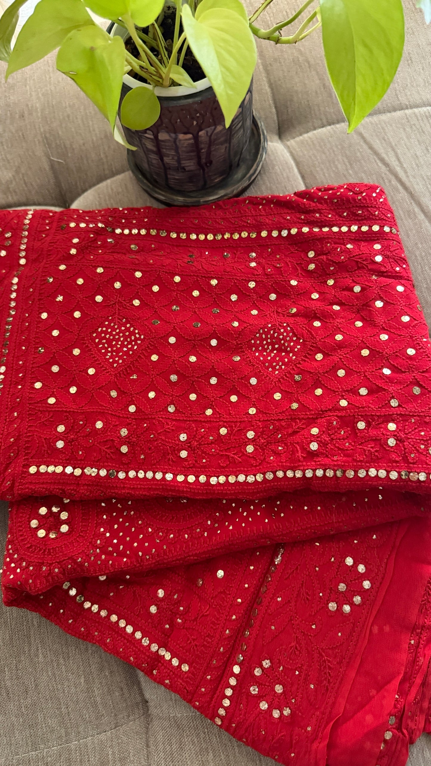 Party Wear Mukaish Chikankari Saree for Women