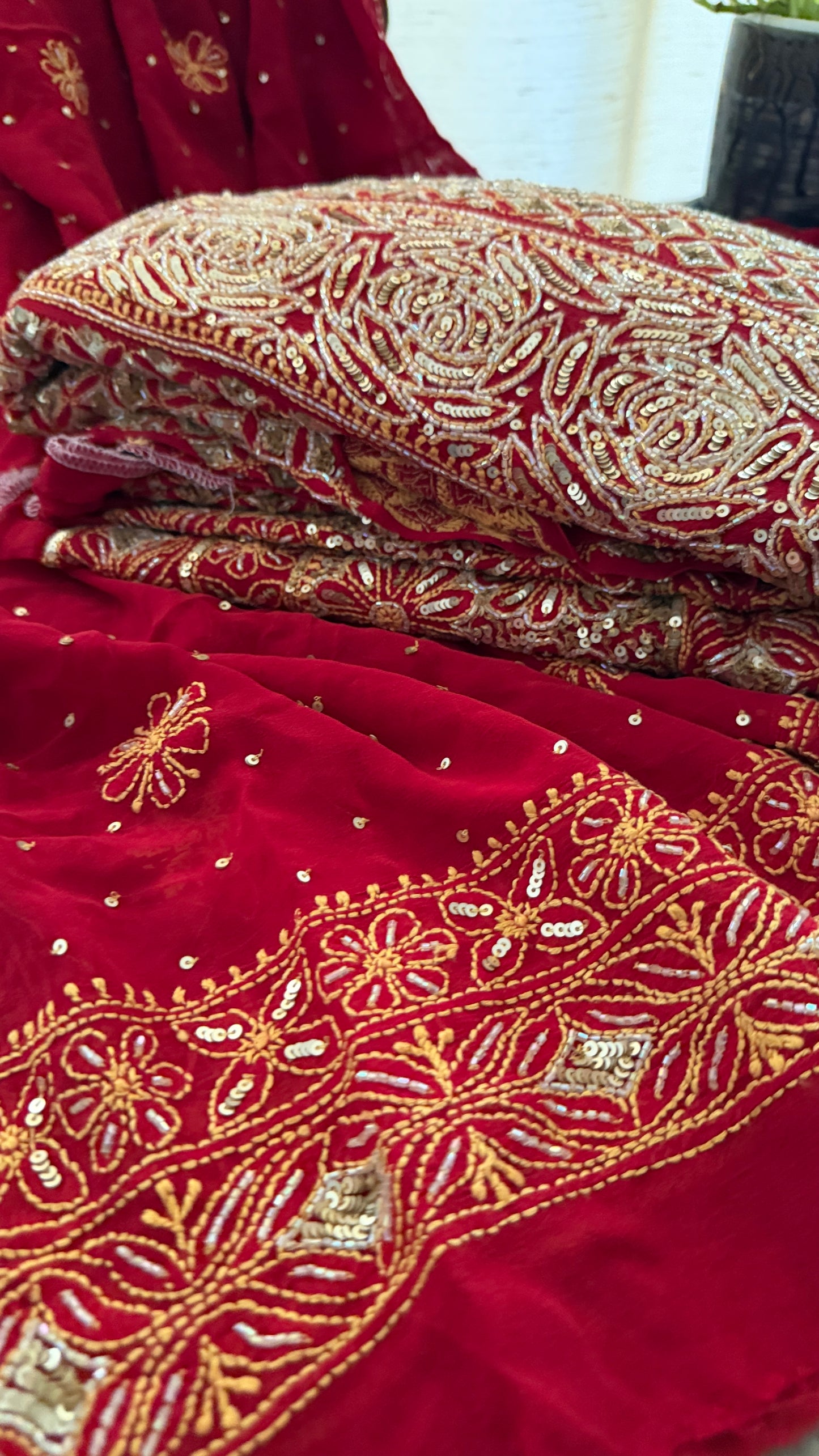 Masterpiece Red Cut Dana & Sequins Work Chikankari Anarkali Suit
