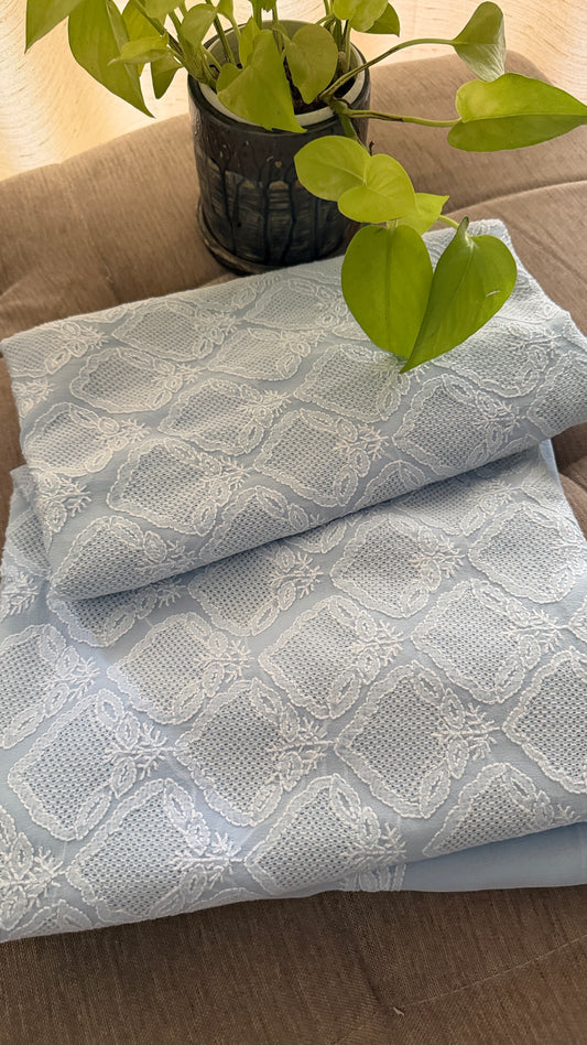 Exclusive Powder Blue Hand Jaali Chikankari Suit