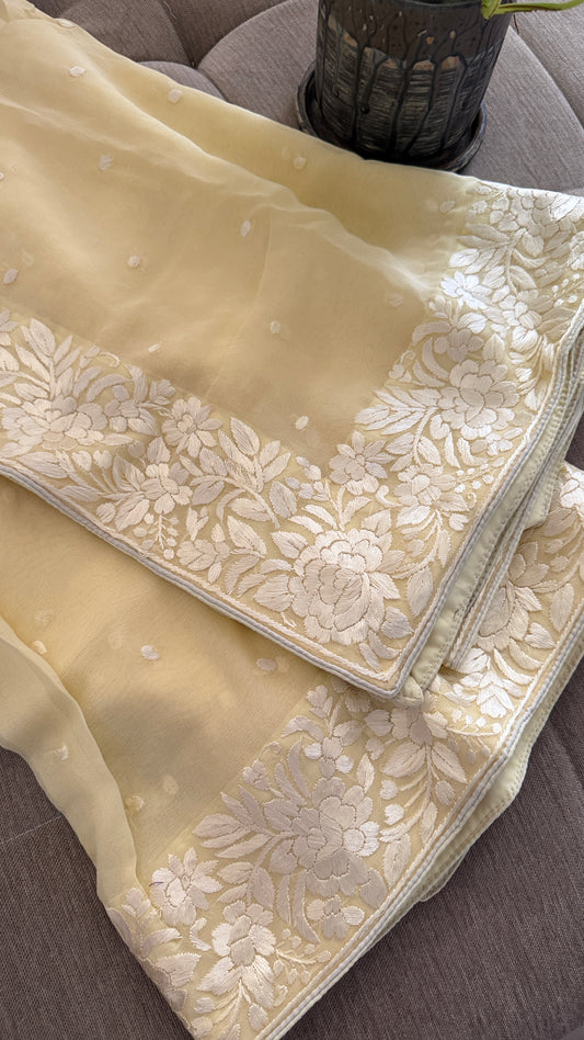 Artisanal Cream Parsi Gara Dupatta