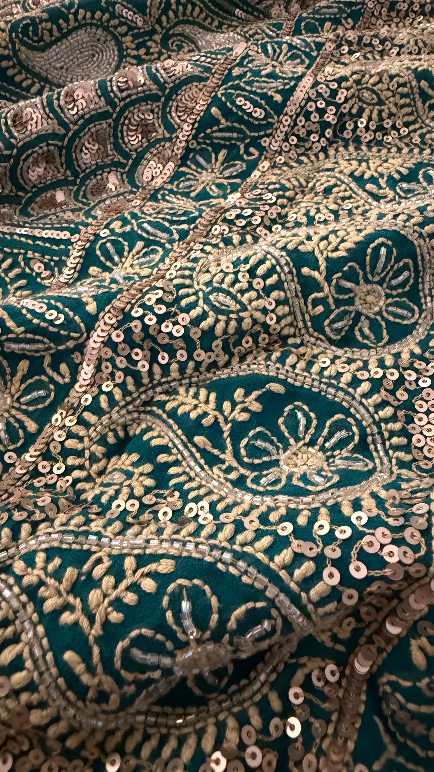 Masterpiece Green Gold Cut Dana Sequin Chikankari Suit (Kurta & Dupatta)