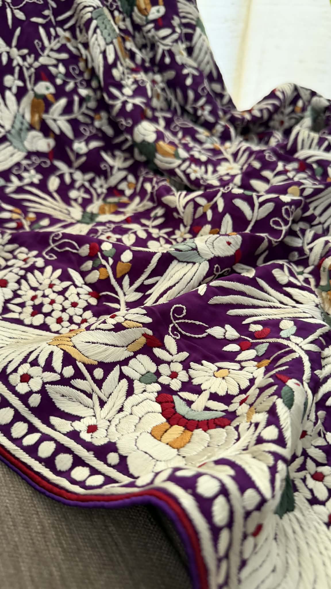 Designer Purple Parsi Gara Hand Embroidered Dupatta