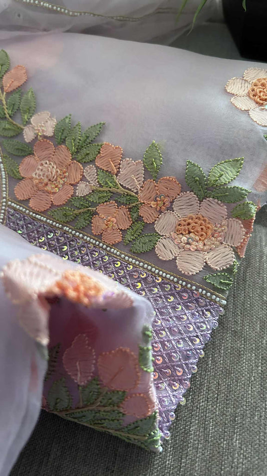 Lilac Organza Pearls Multicolour Chikankari Suit
